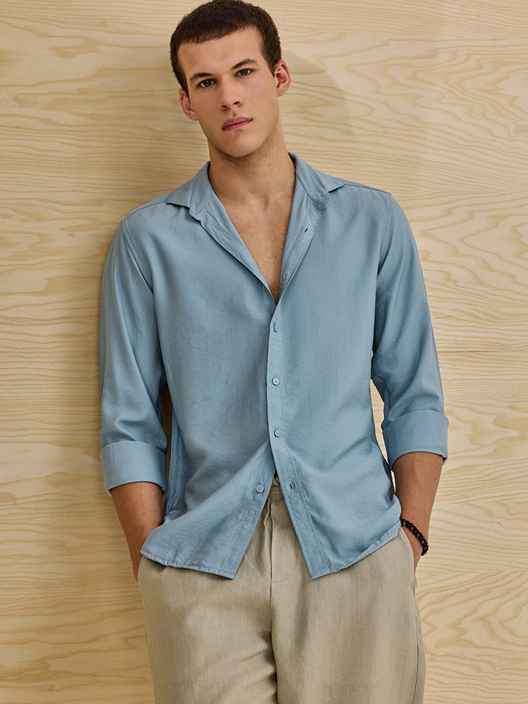 Snitch Slim Fit Spread Collar Long Sleeves Plain Shirt