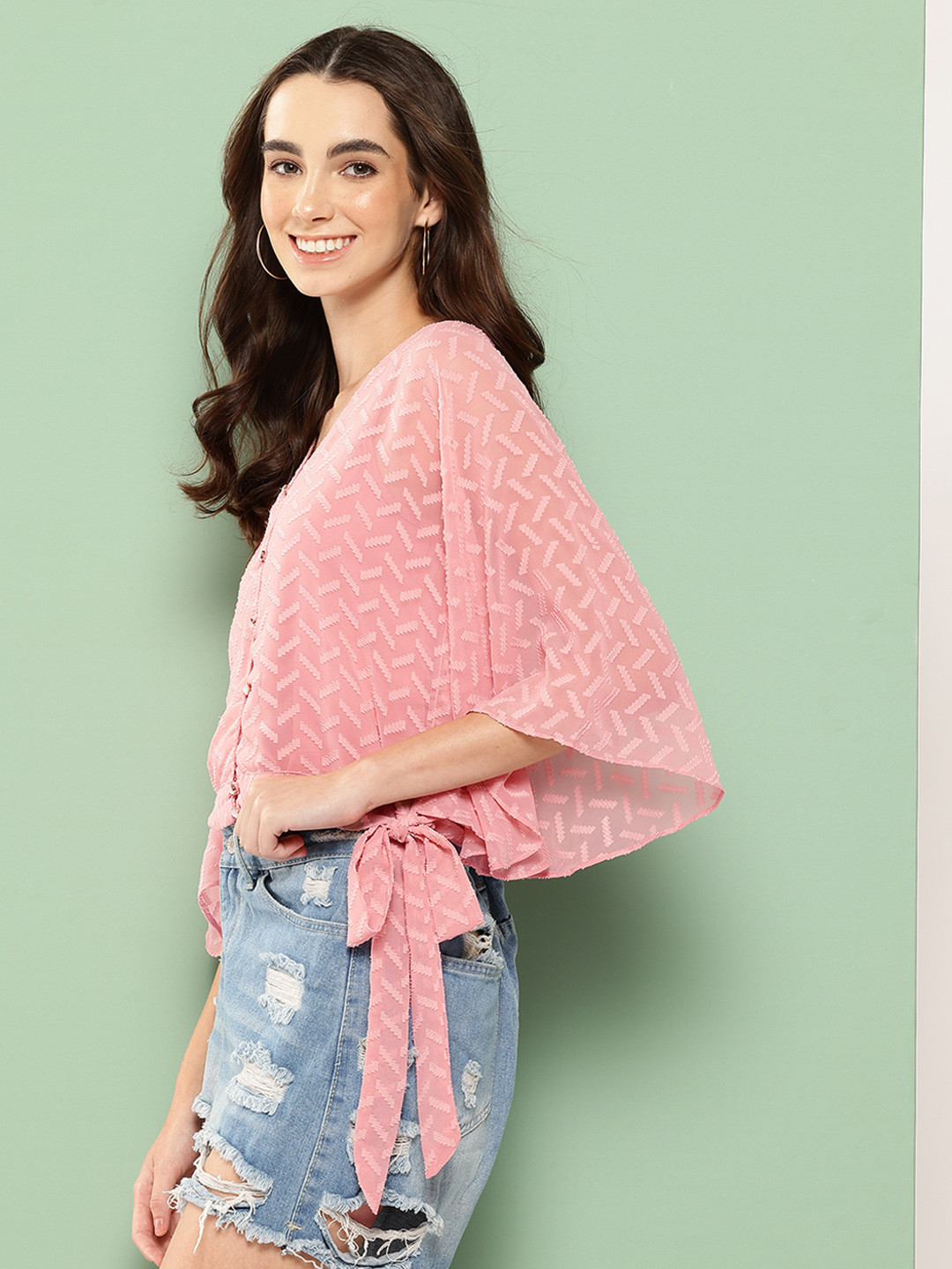Killer Flared Sleeves Dobby Weave Cape Top