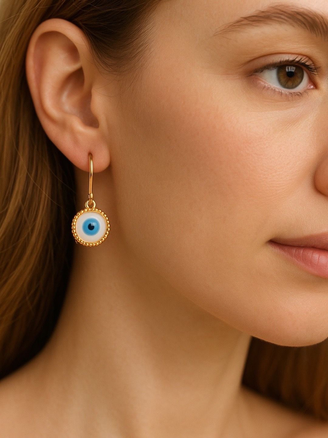 Digital Dress Room Evil Eye Gold-Plated Circular Shaped Drop Earrings