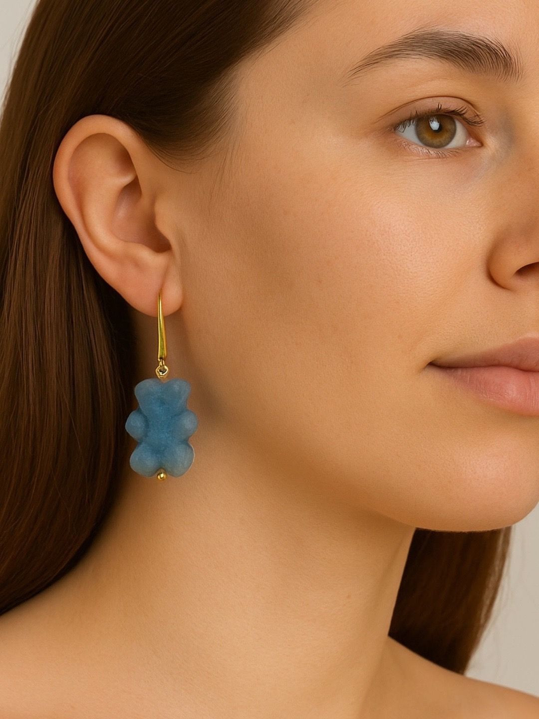 Digital Dress Room Teddy Bear Gold-Plated Quirky Shaped Drop Earrings