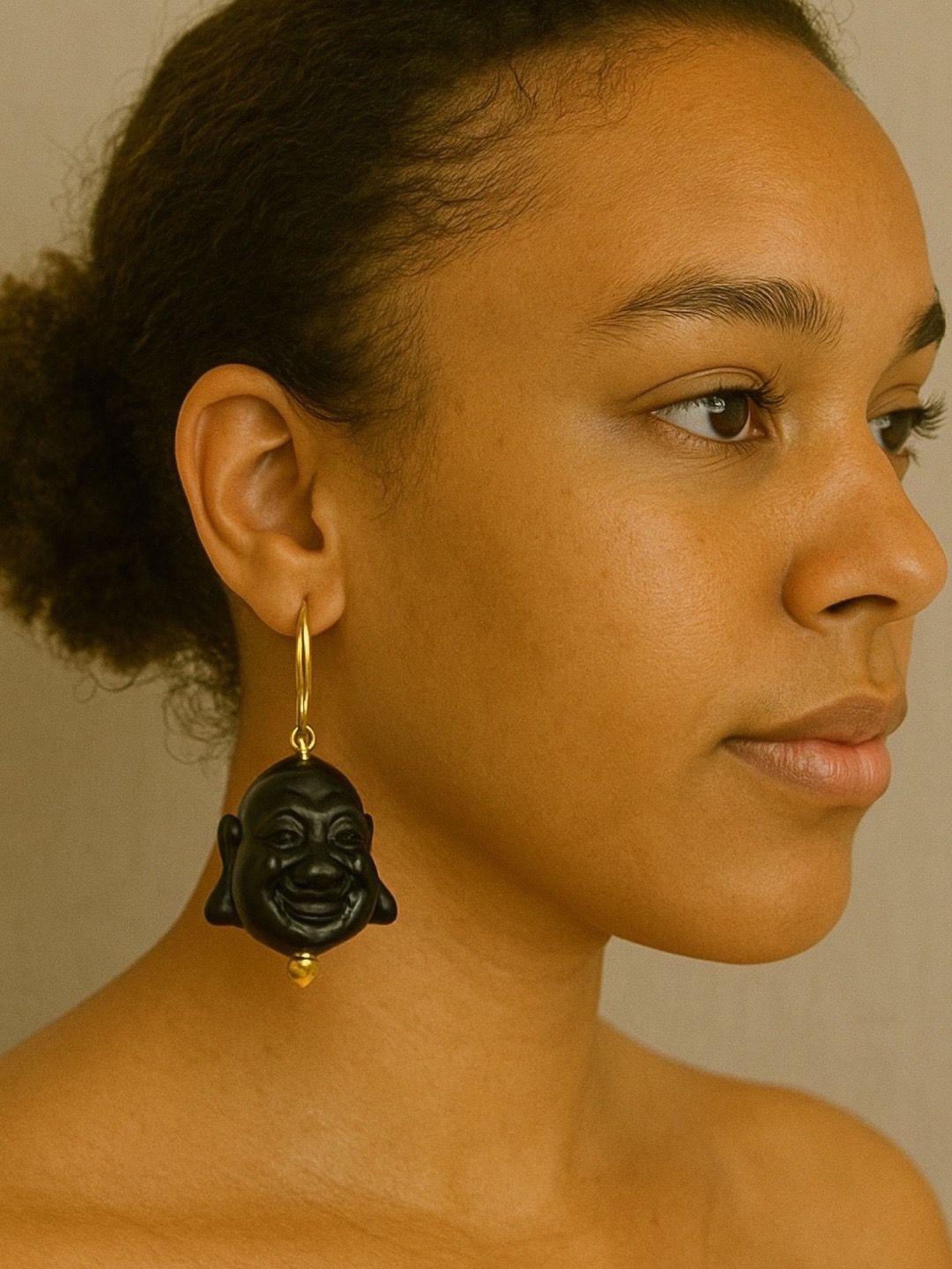 Digital Dress Room Mini Laughing Buddha Gold-Plated Contemporary Shaped Drop Earrings