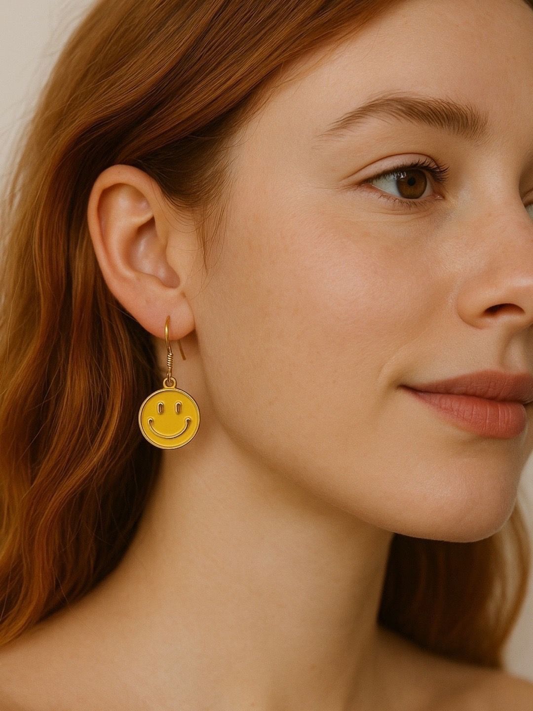 Digital Dress Room Smileys faces Gold-Plated Circular Shaped Drop Earrings
