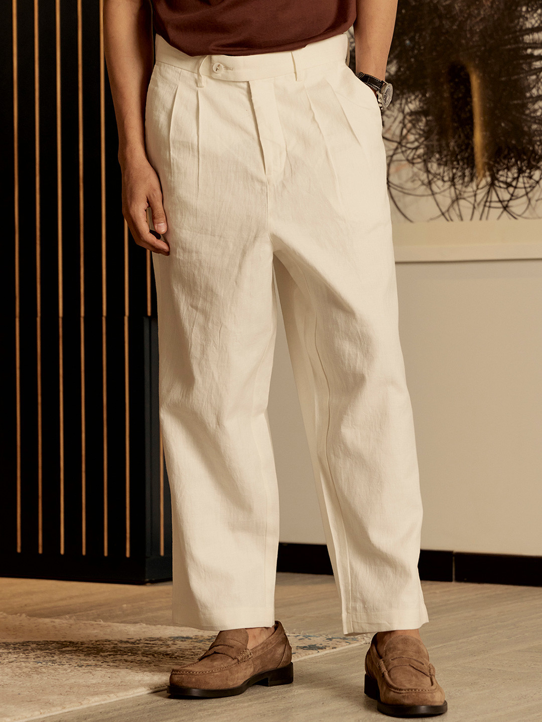 Andamen Men Signature Core Ultra Easy Wash Mid-Rise Straight Loose Trouser