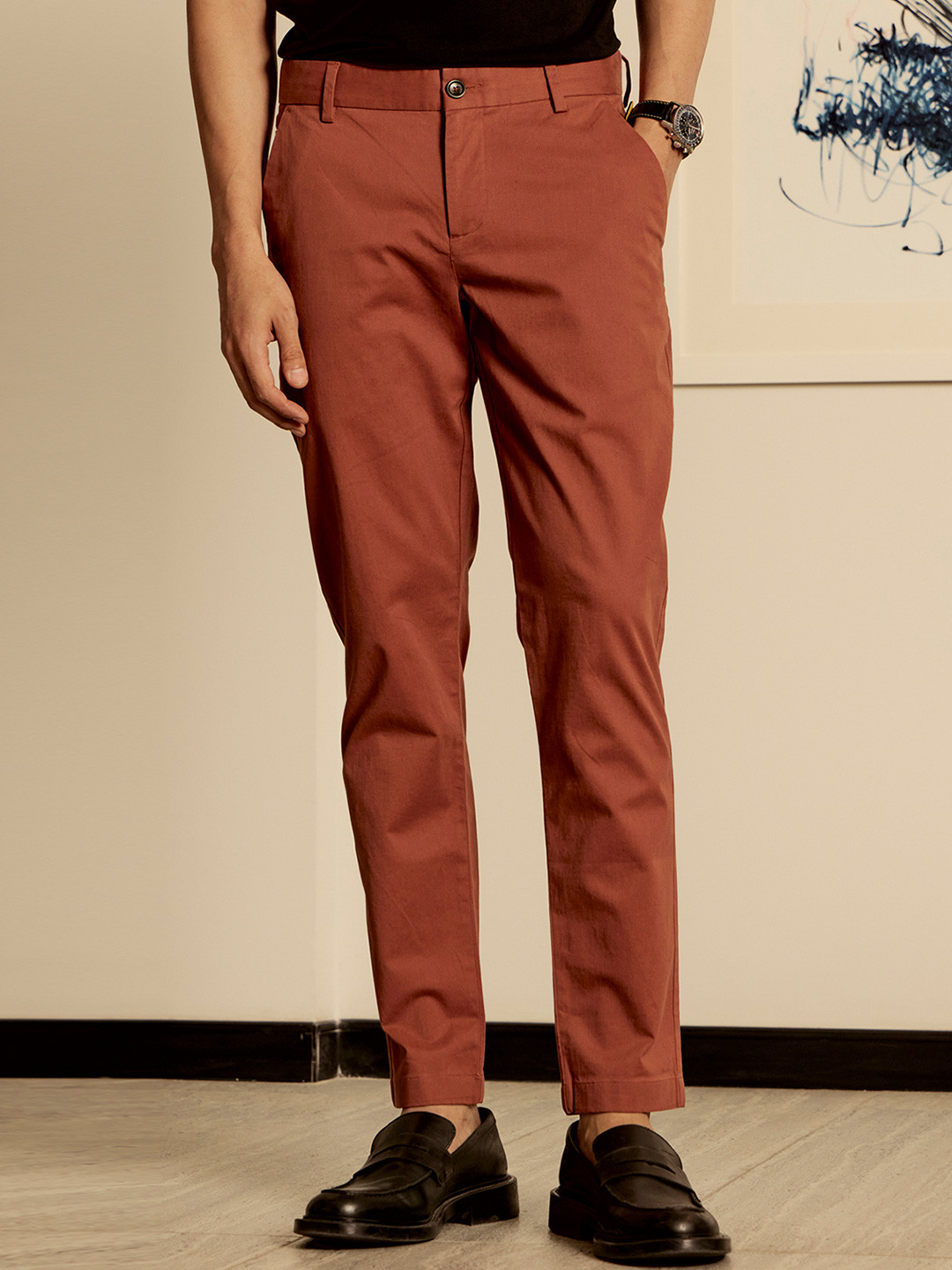 Andamen Men Signature Core Ultra Easy Wash Mid-Rise Cotton Chinos Trouser