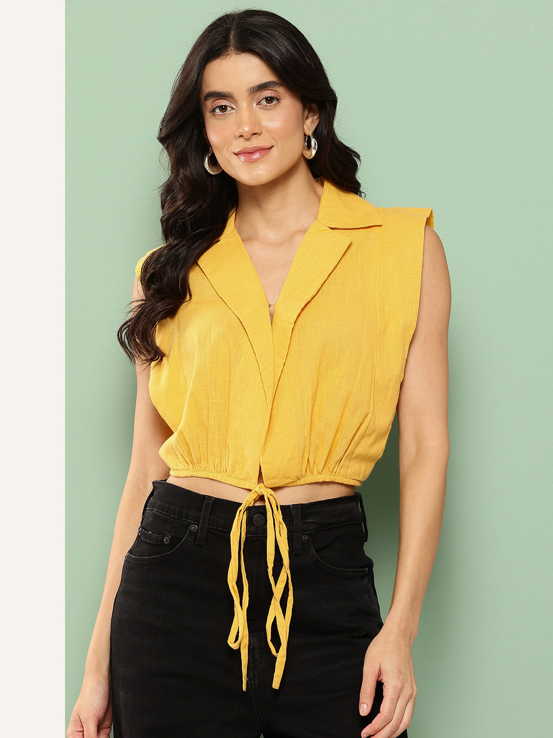 Killer Cotton Lapel Collar Crop Top