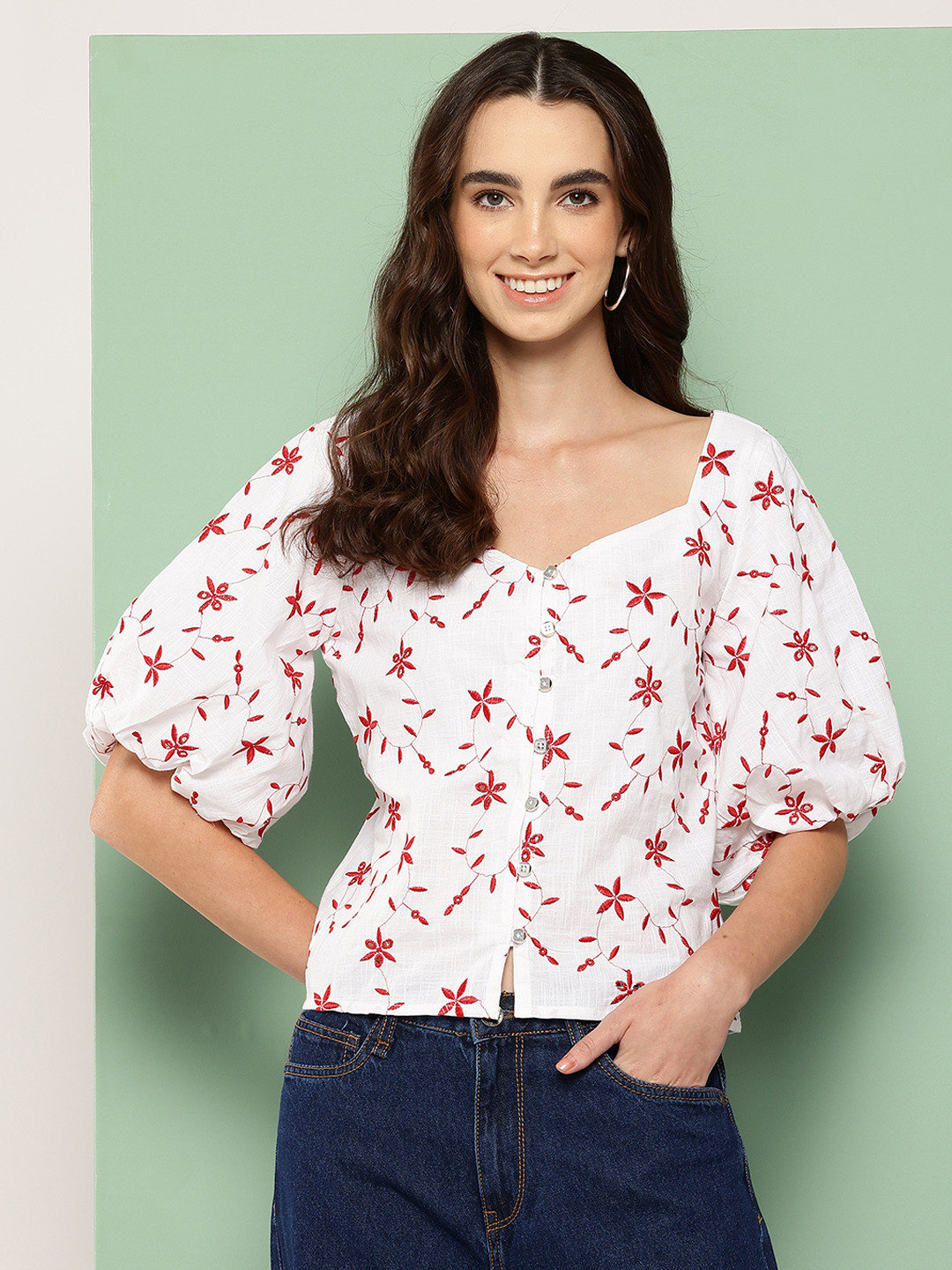Killer Floral Embroidered Shirt Style Top
