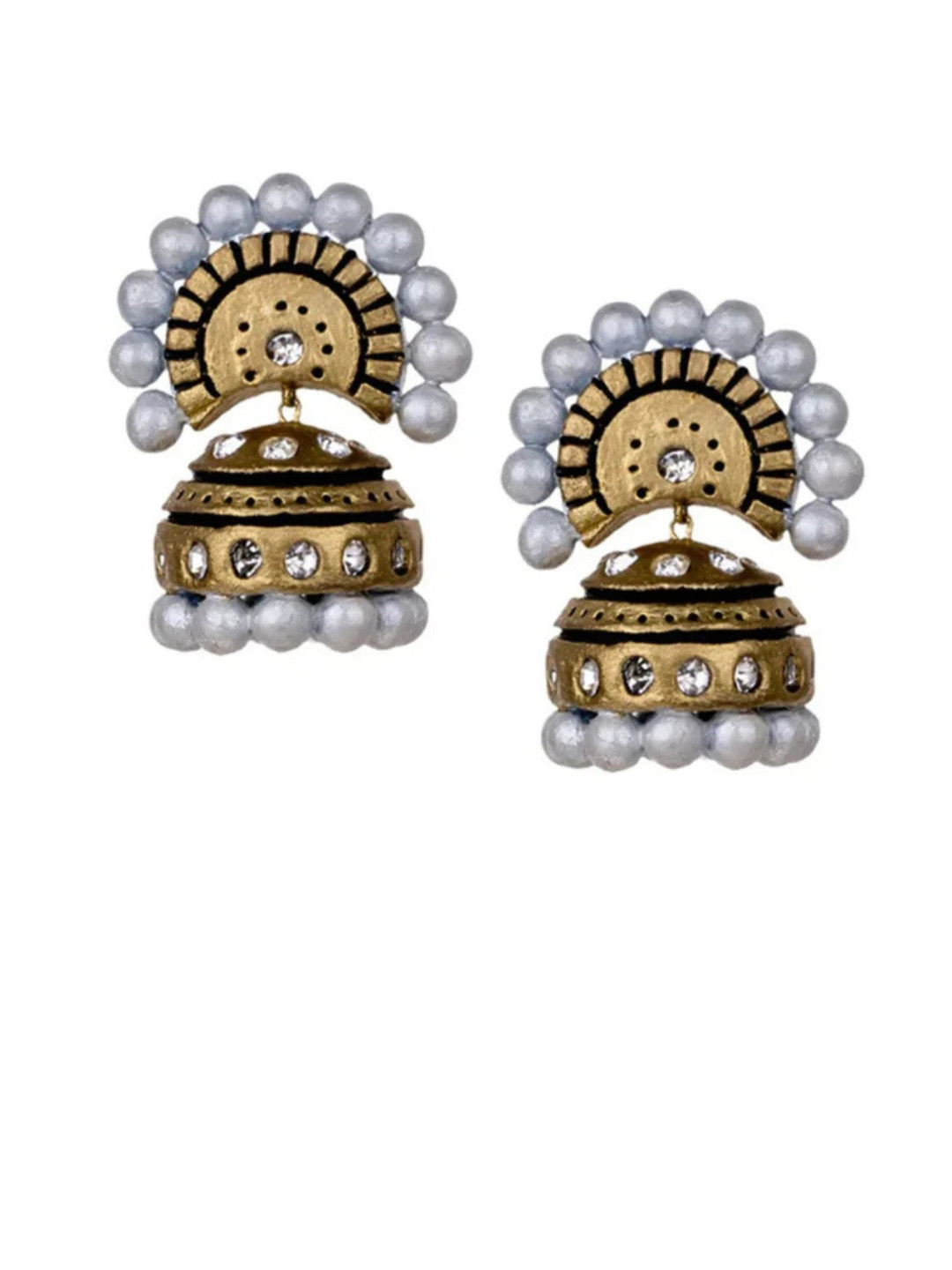 Mridah Ceramic Artificial Stones Studded Dome Shaped Jhumkas