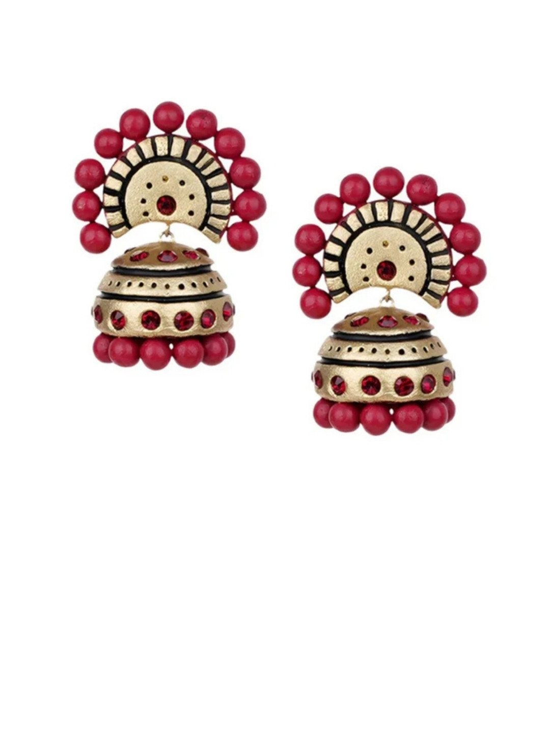 Mridah Ceramic Artificial Stones Studded Dome Shaped Jhumkas