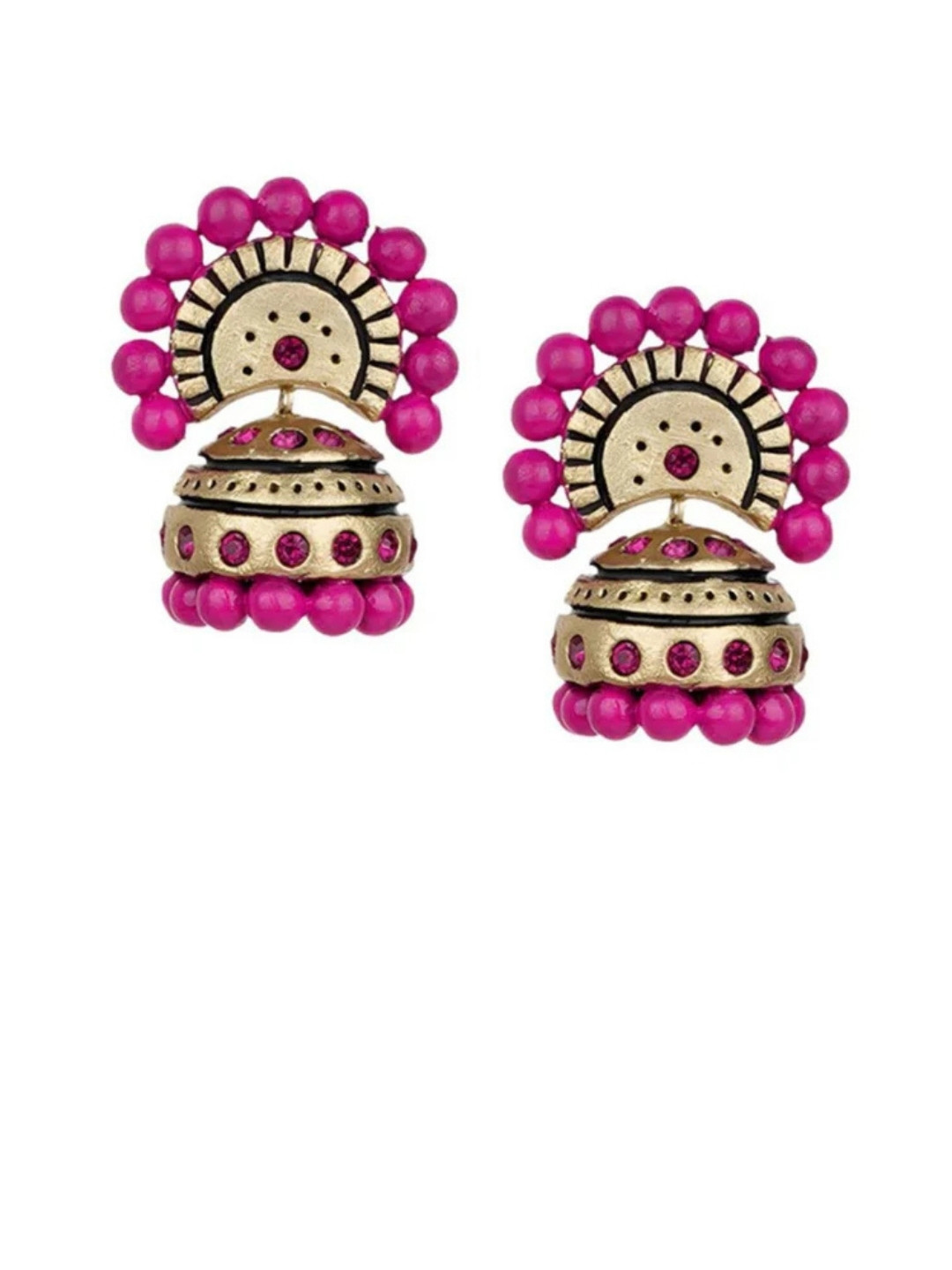 Mridah Ceramic Artificial Stones Studded Dome Shaped Jhumkas