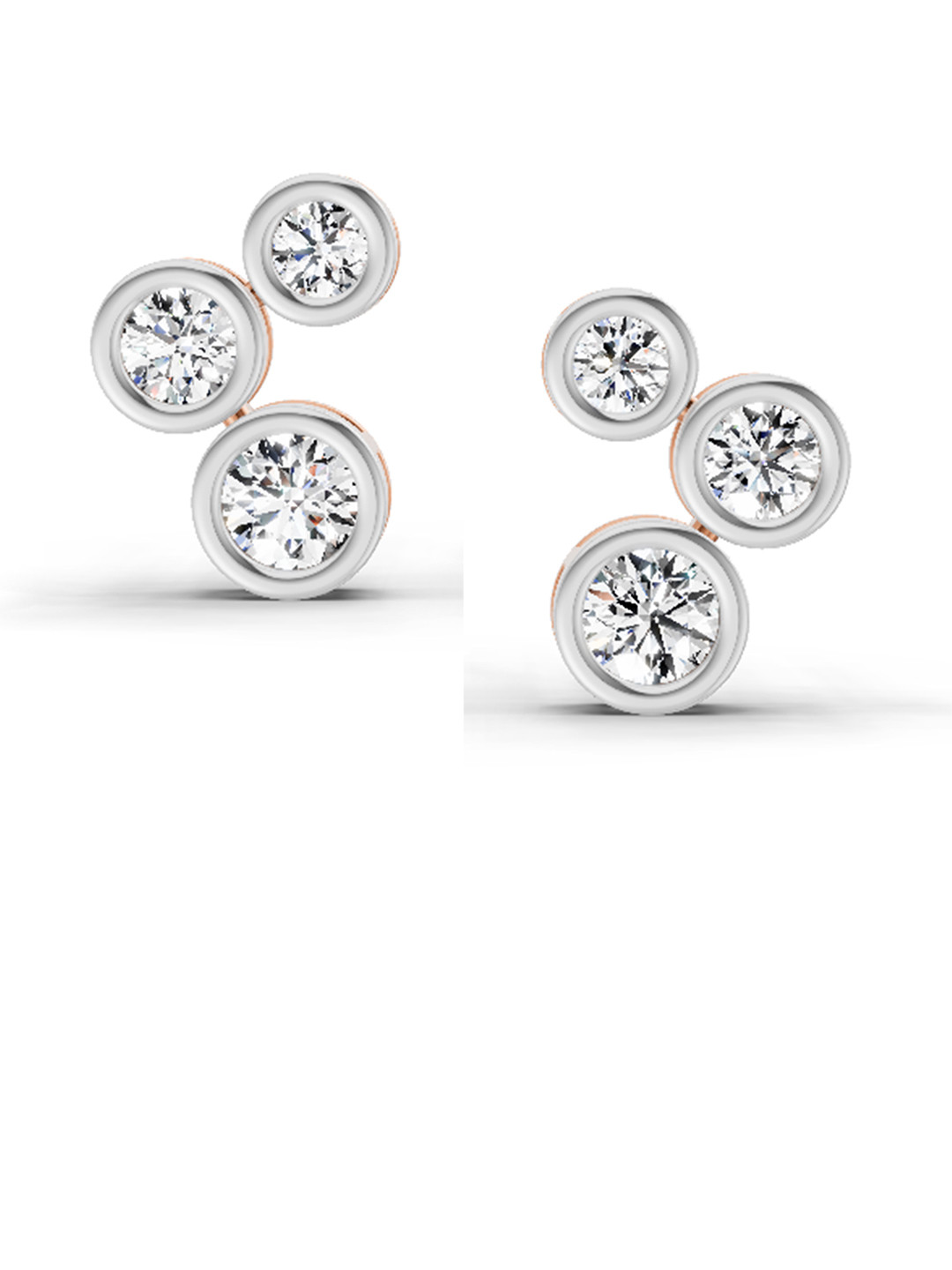 Sparkles Lab Grown Diamonds 0.67 Carat Bezel 3 Stone Diamond Earrings 14K Rose Gold