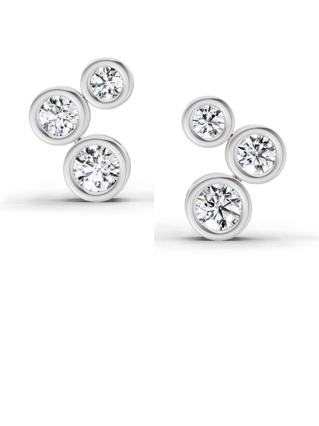 Sparkles Lab Grown Diamonds 0.67 Carat Bezel 3 Stone Diamond Earrings 14K White Gold