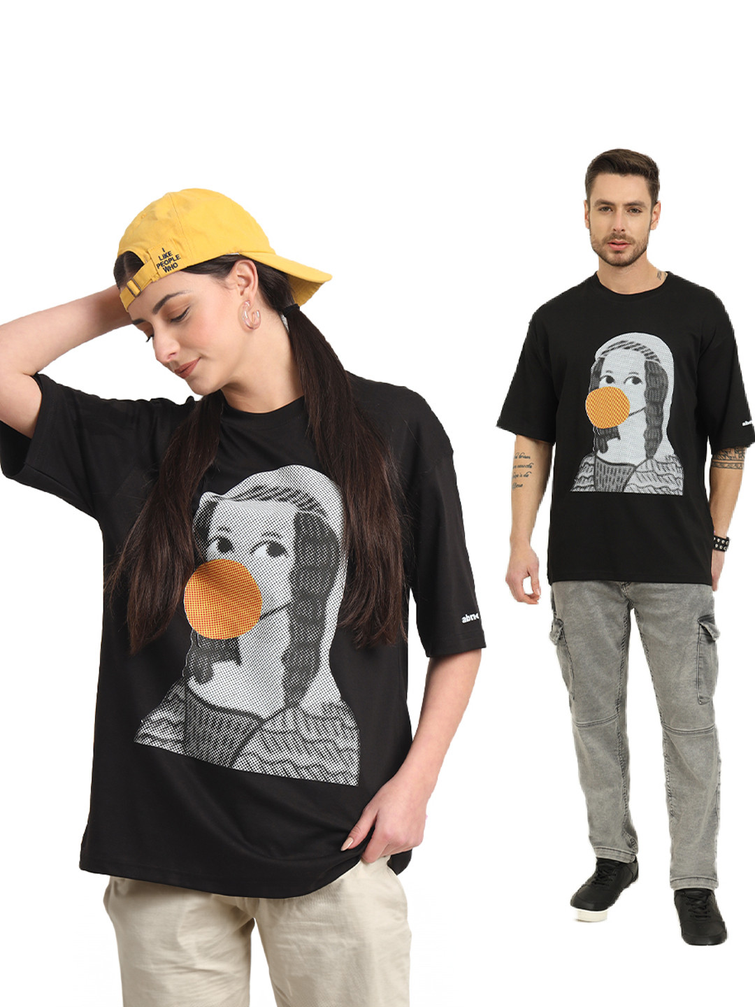 abnorml. Unisex Mona-Mono Graphic Printed Round Neck Cotton Oversized T-shirt