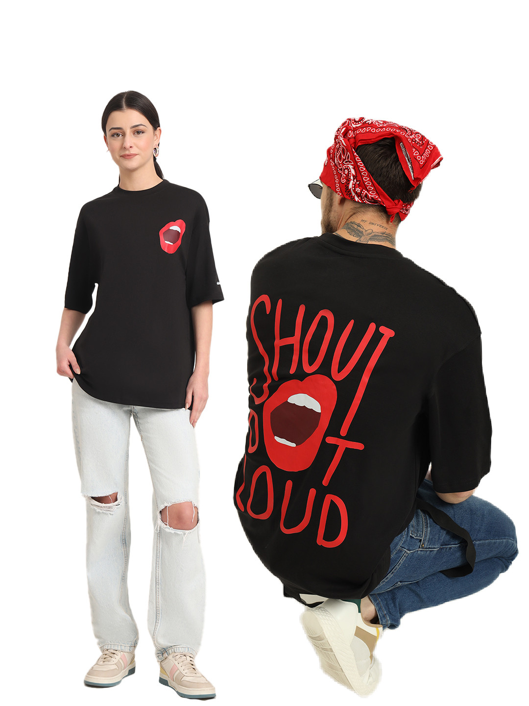 abnorml. Unisex Shout Out Loud Printed Oversized T-shirt