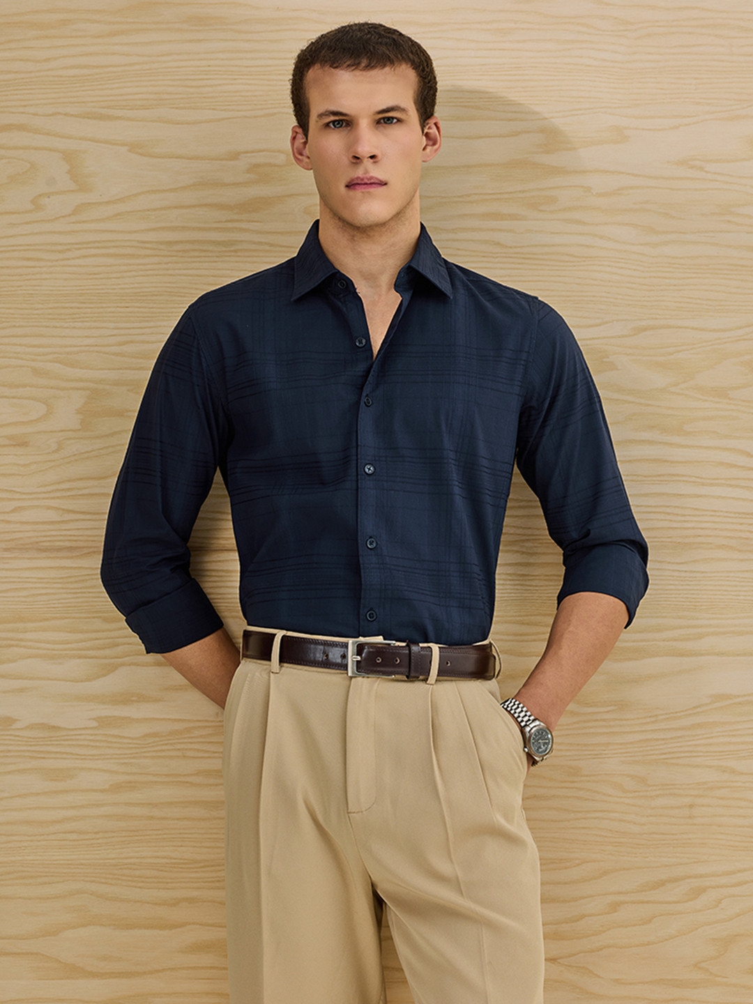 Snitch Slim Fit Textured Pure Cotton Shirt