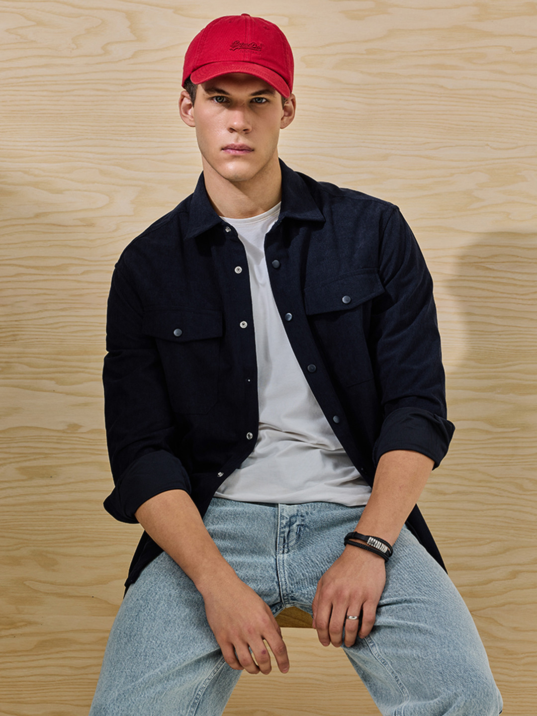 Snitch Relaxed Fit Spread Collar Long Sleeves Corduroy Casual Shirt