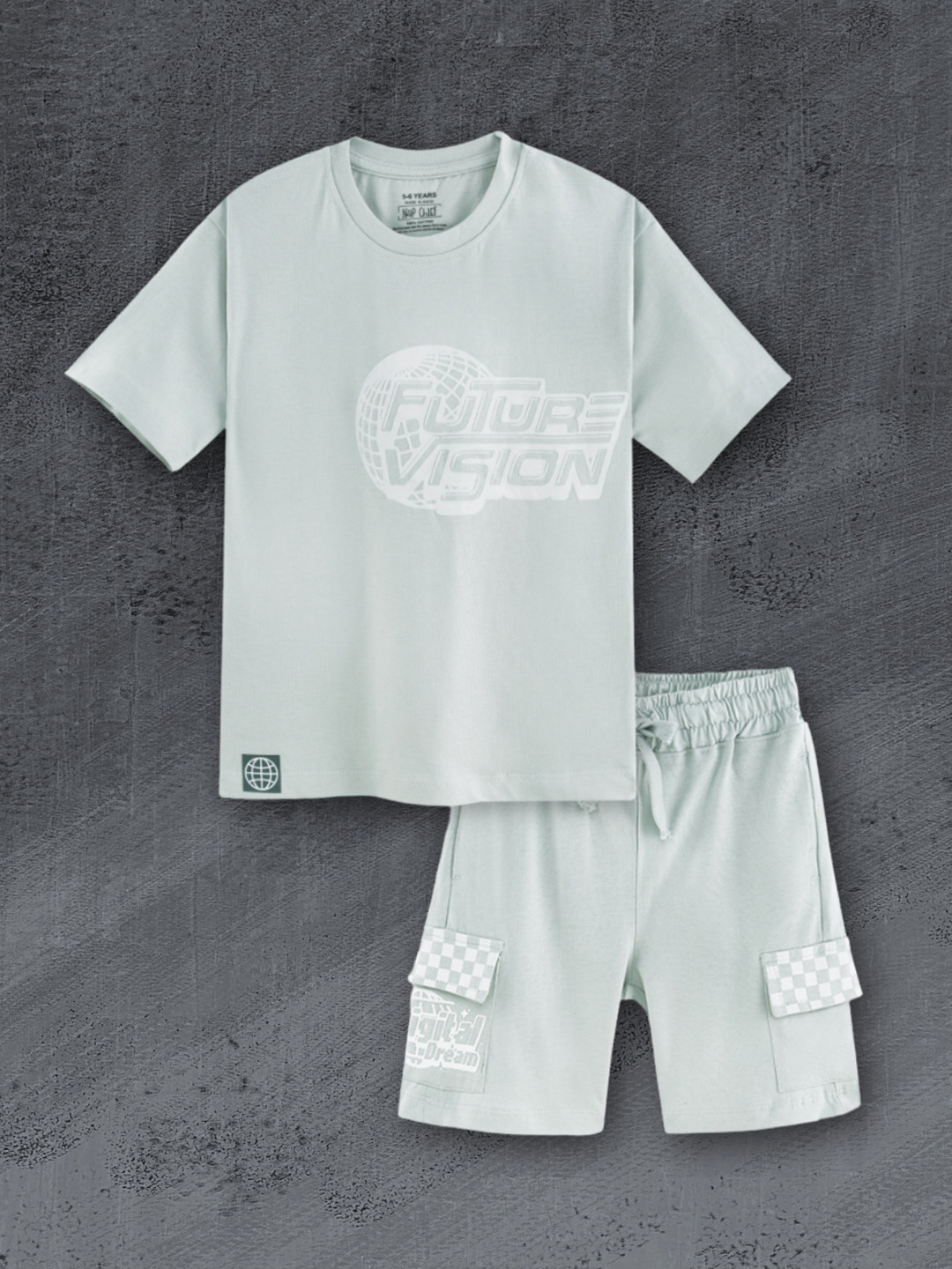 Nap Chief Kids Future Vision Printed Pure Cotton T-Shirt & Cargo Shorts