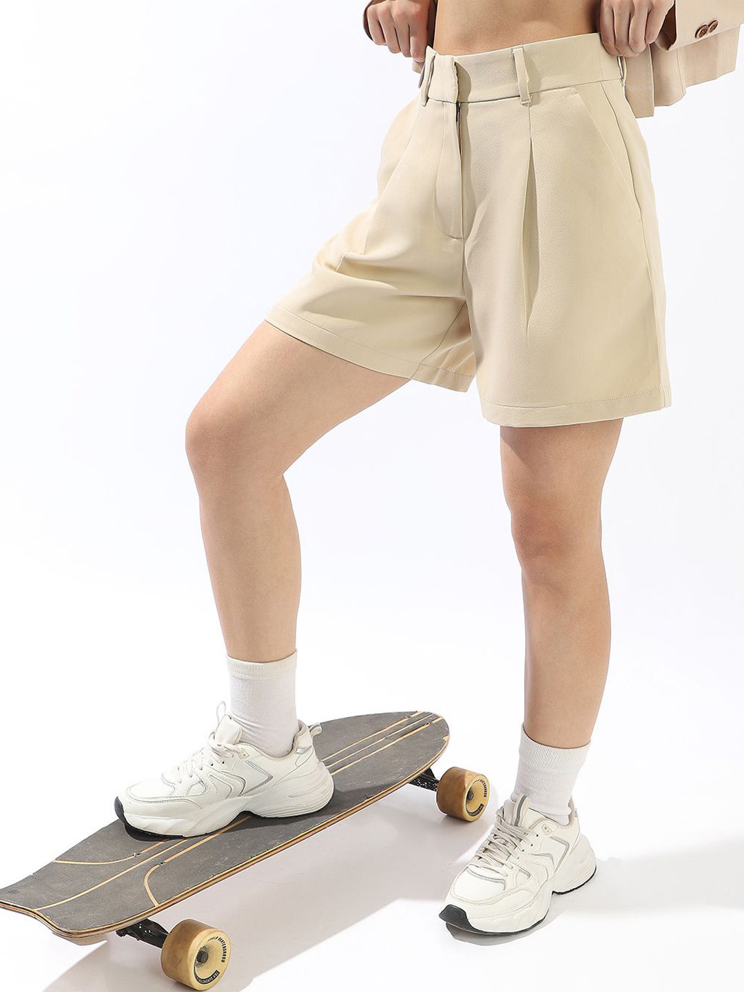 Hubberholme Women High-Rise Relaxed Fit Pleated Korean Shorts