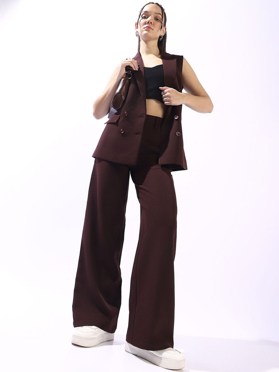 High Star Notched Lapel Sleeveless Double Breasted  & Blazer Korean Trousers Co-Ords