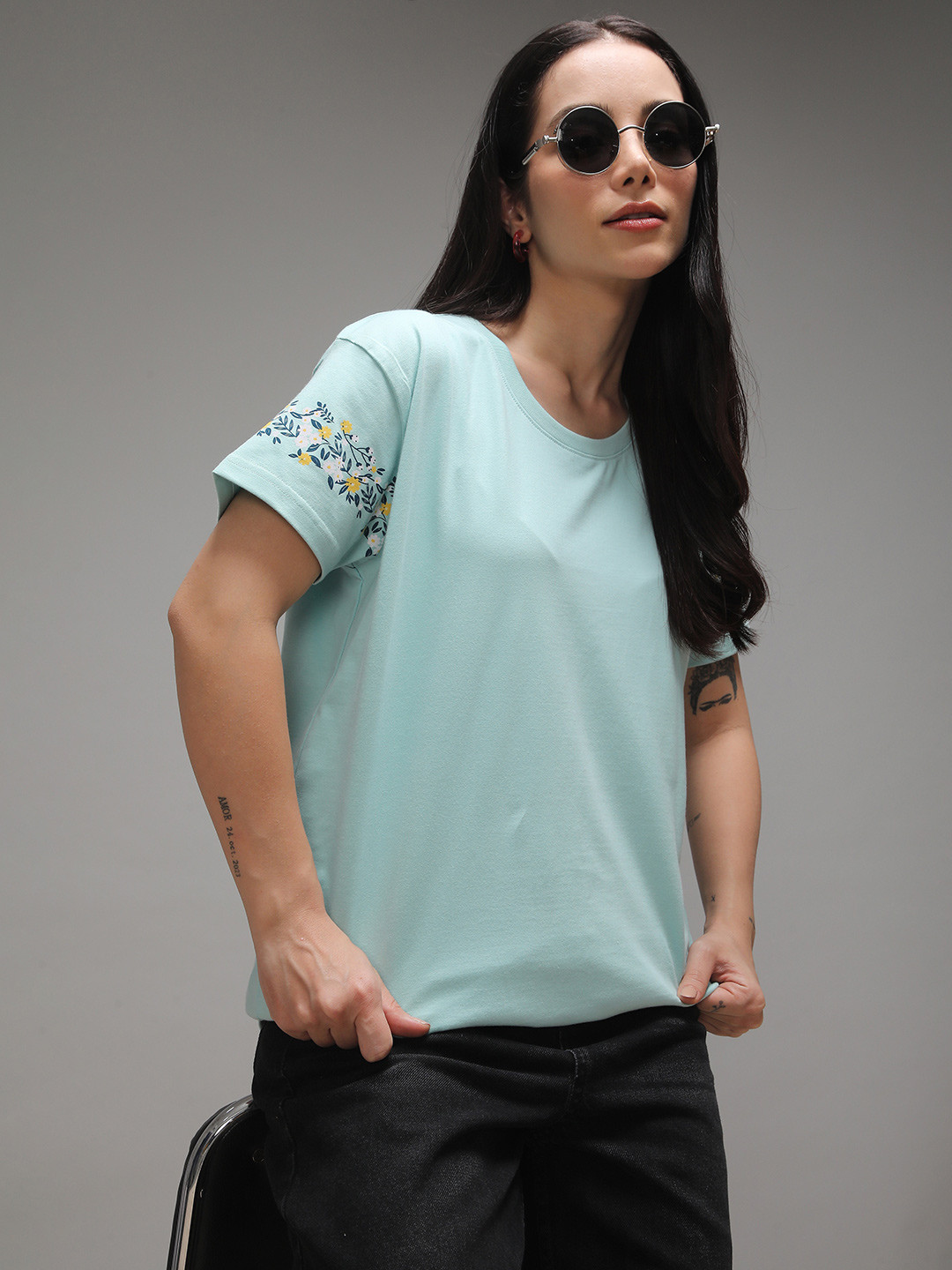 DILLINGER Women Boxy Regular Crew Neck Sleeve Printed Tshirt