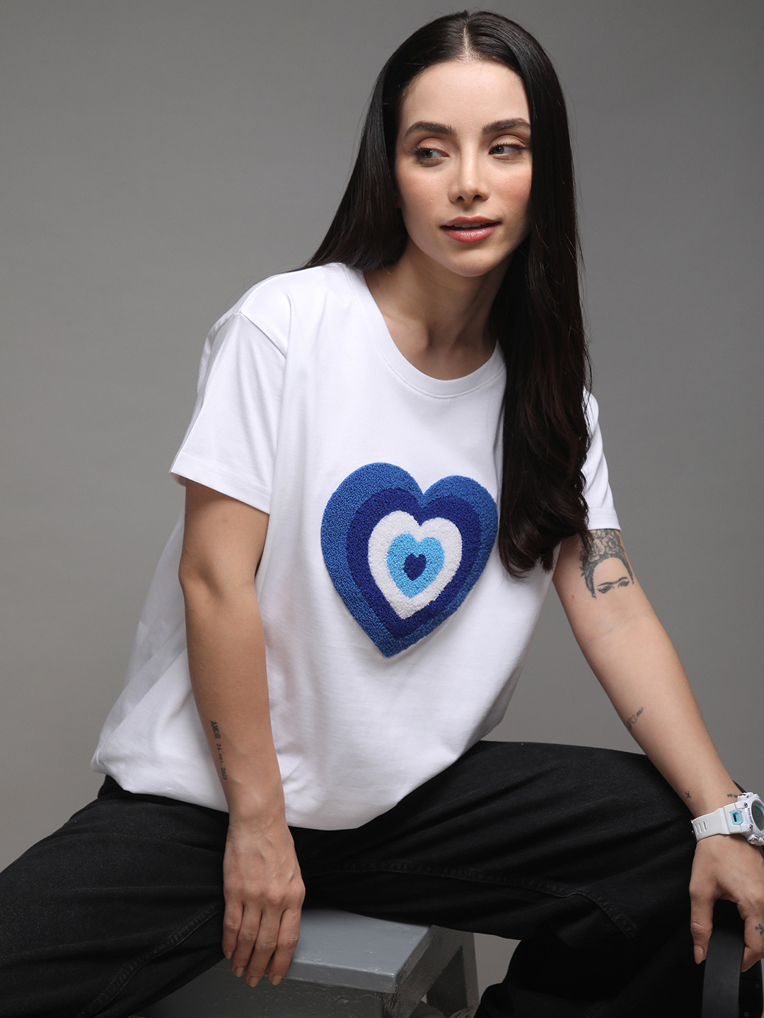 DILLINGER Women Boxy Regular Chinley Embroidered Tshirt