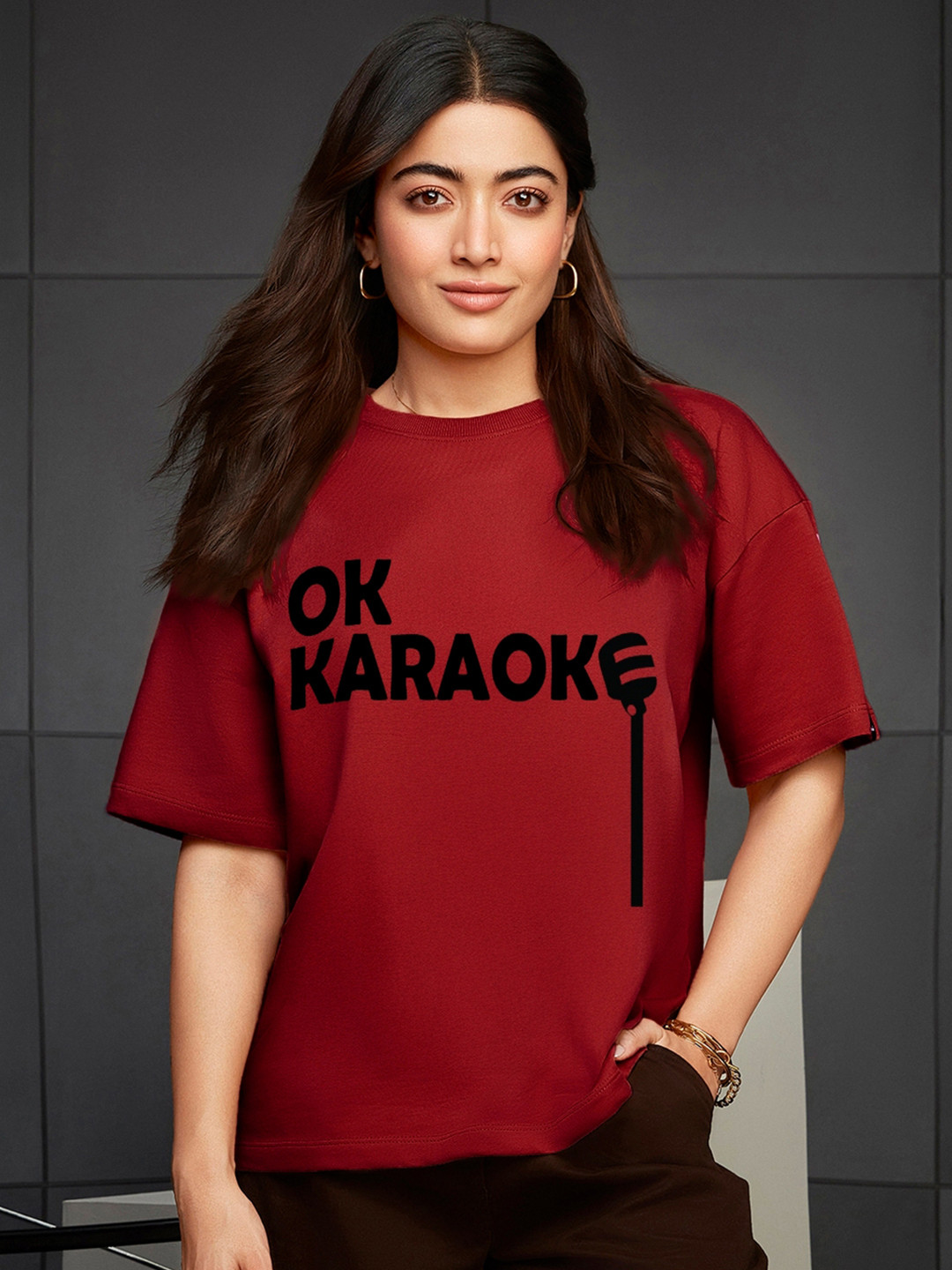 Bewakoof Oversized Karaoke Typography Printed Pure Cotton T-Shirt