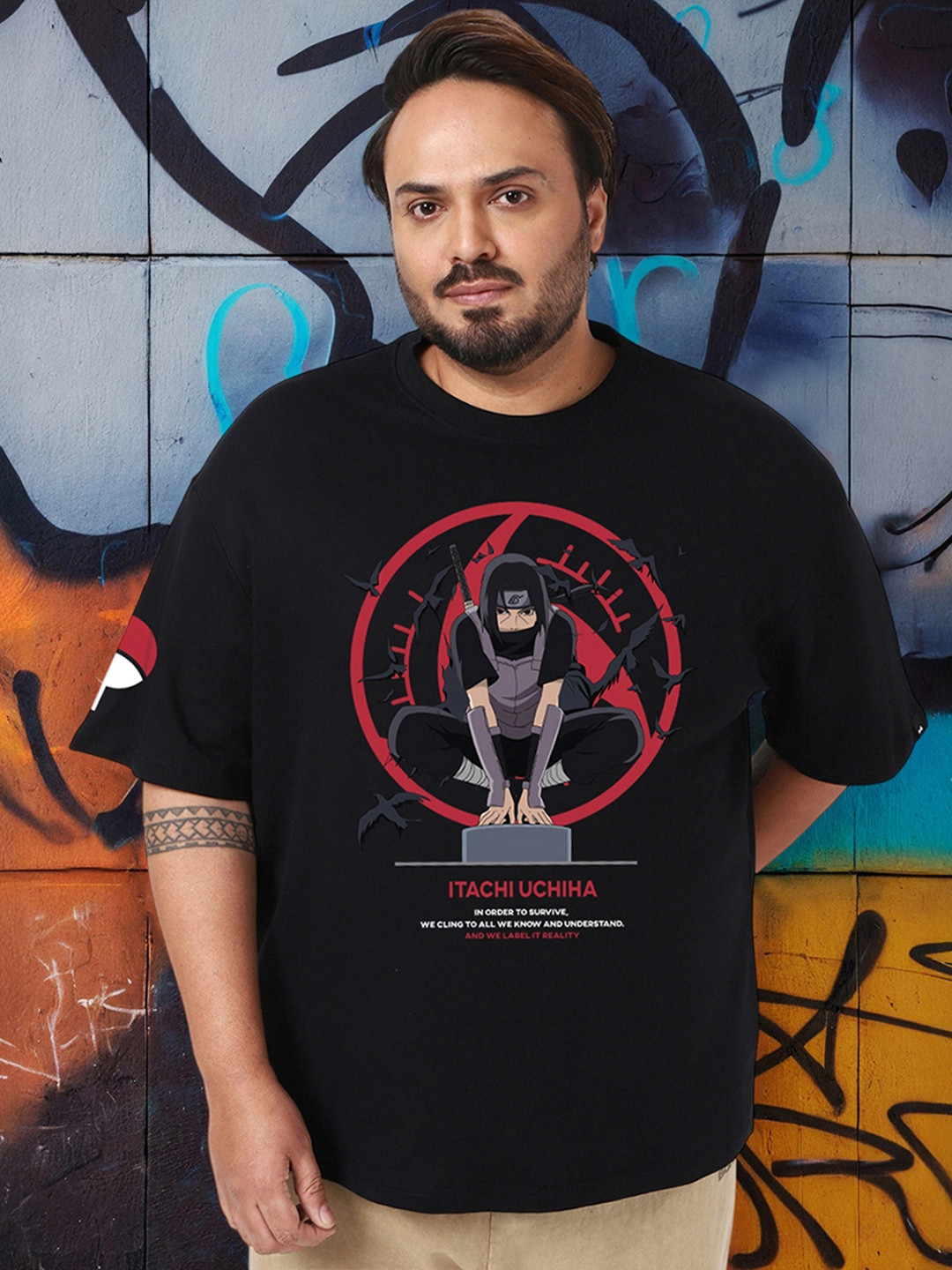 Bewakoof Heavy Duty Men Merchandise Itachi Uchiha Printed Oversized Plus Size T-shirt