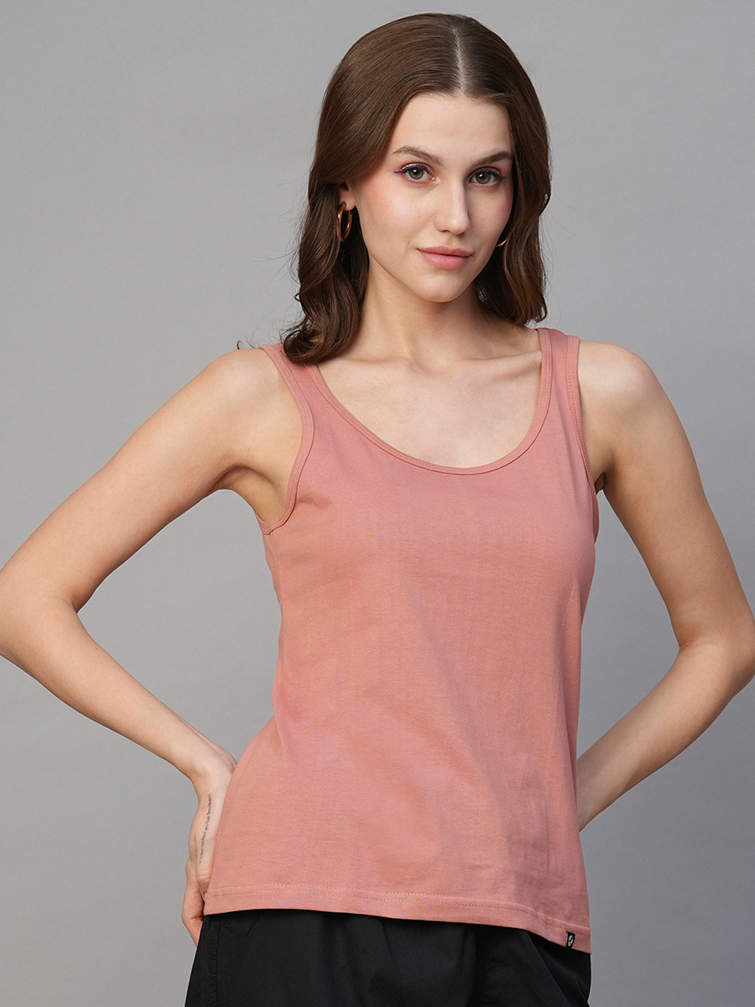 PRONK Women Scoop Neck Sleeveless Cotton Tank Top