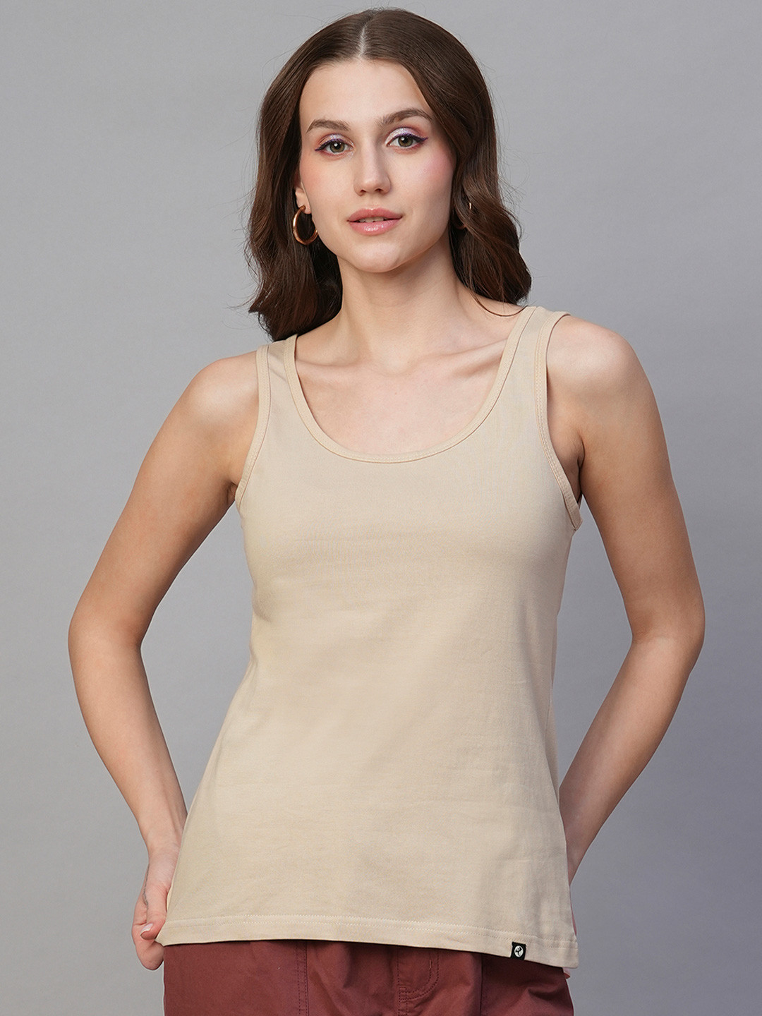 PRONK Women Solid Cotton Tank Top