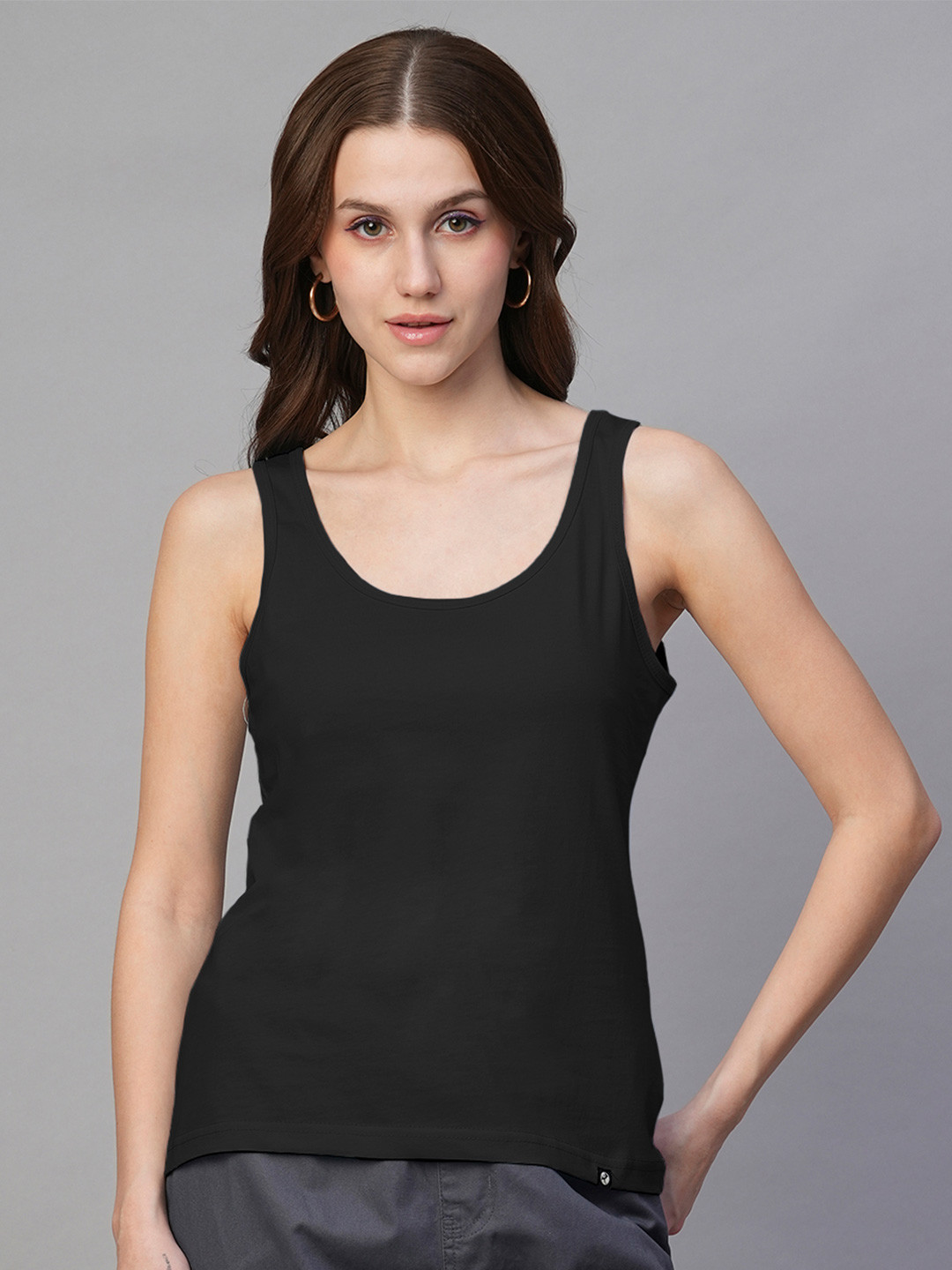 PRONK Women Solid Cotton Tank Top