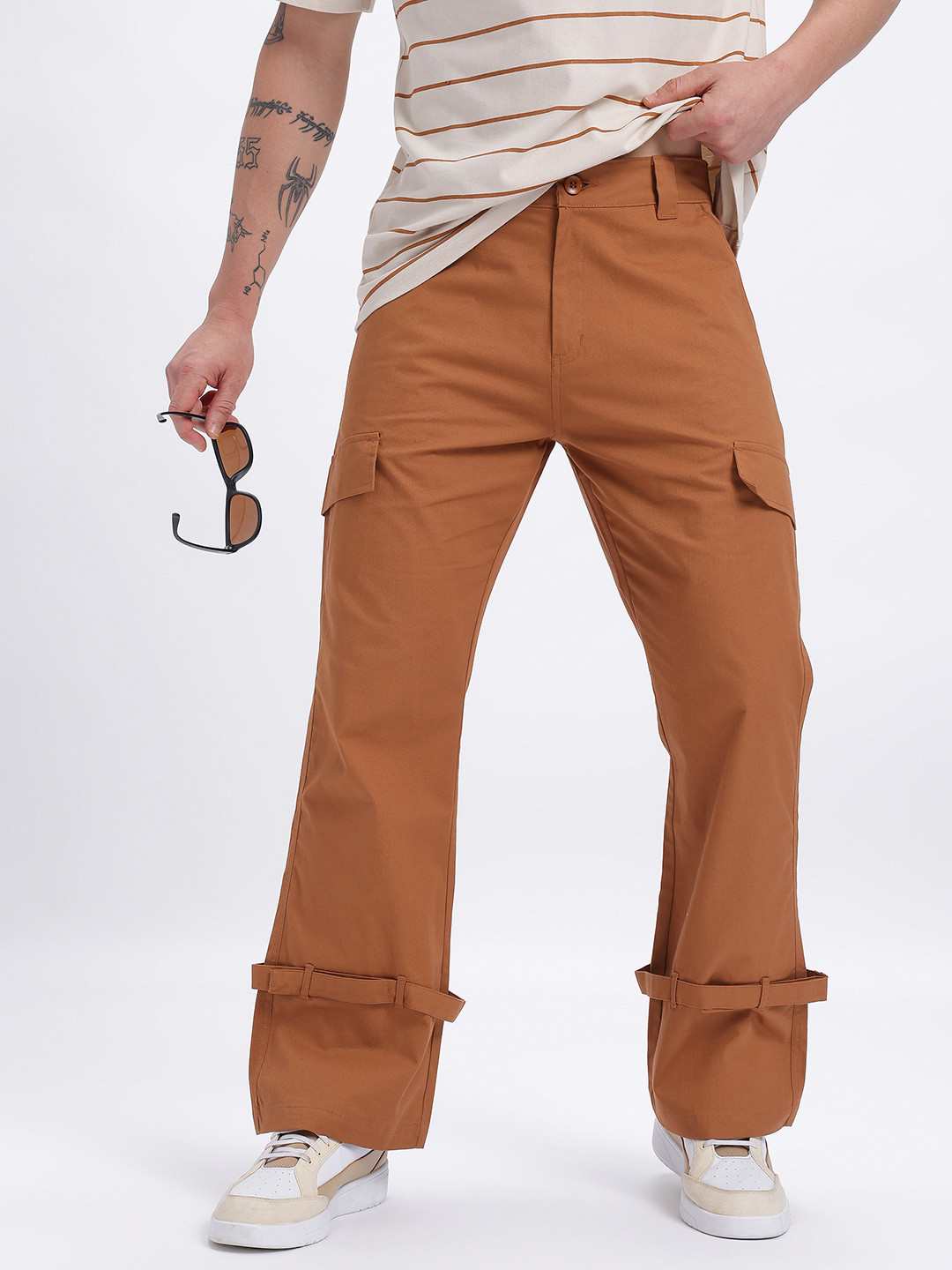 glitchez Men Relaxed Fit Strap Detail Cargo Style Trousers