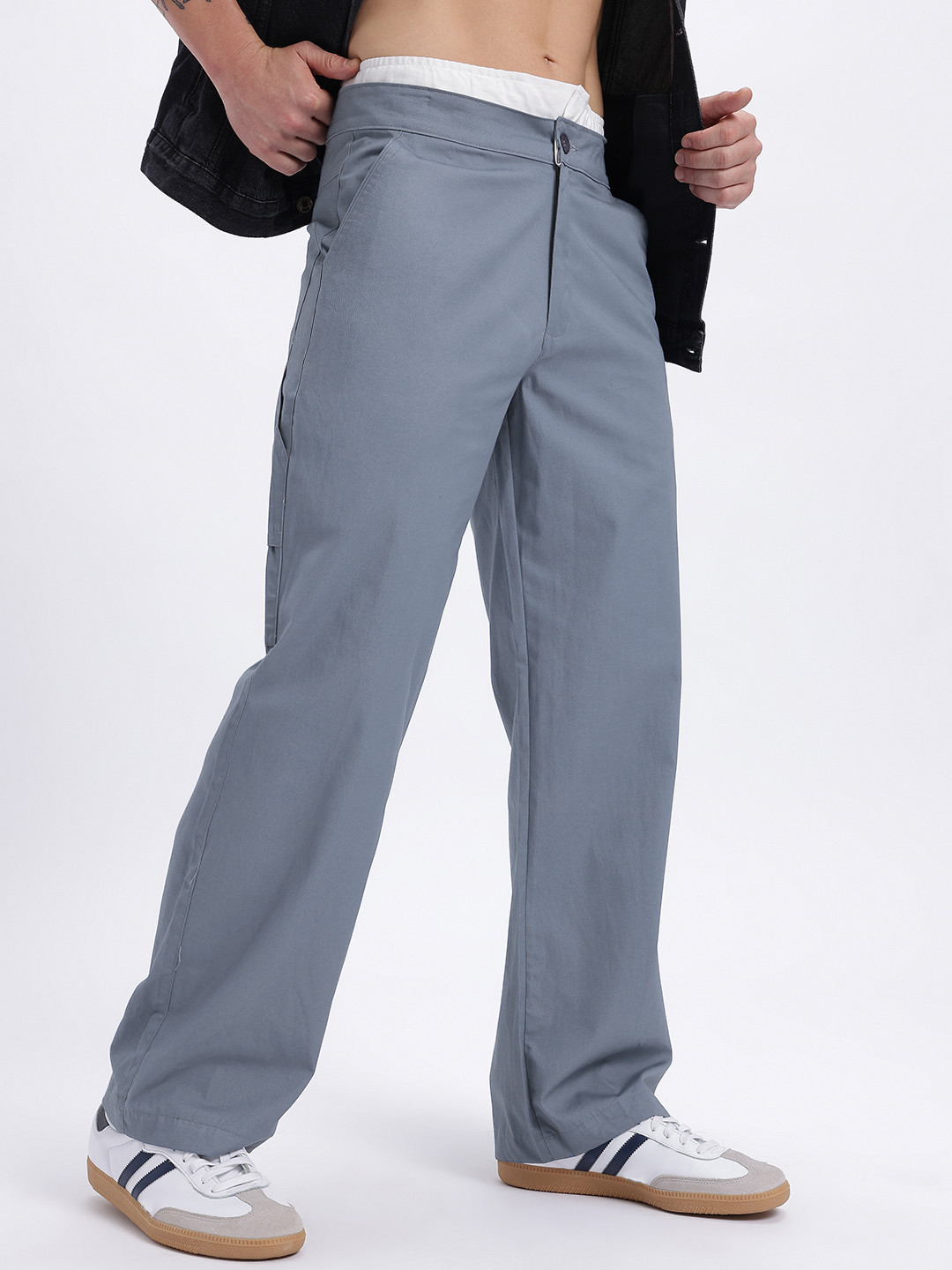 glitchez Men Double Contrast Waistband Relaxed Fit Trouser