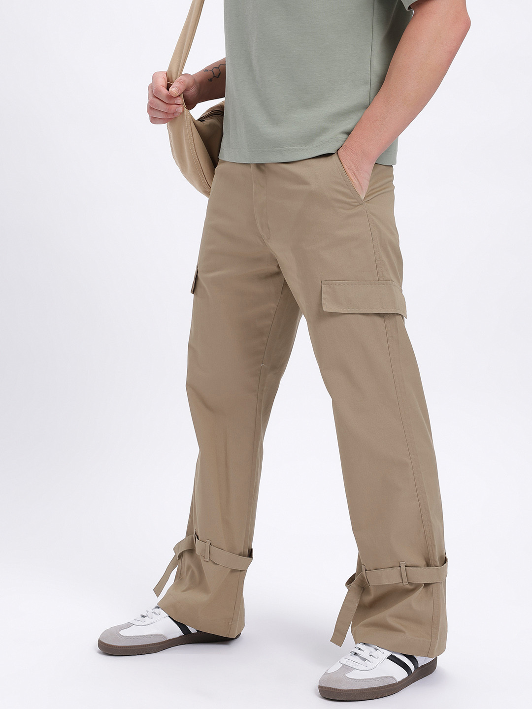 glitchez Men Relaxed Fit Strap Detail Cargo Style Trousers