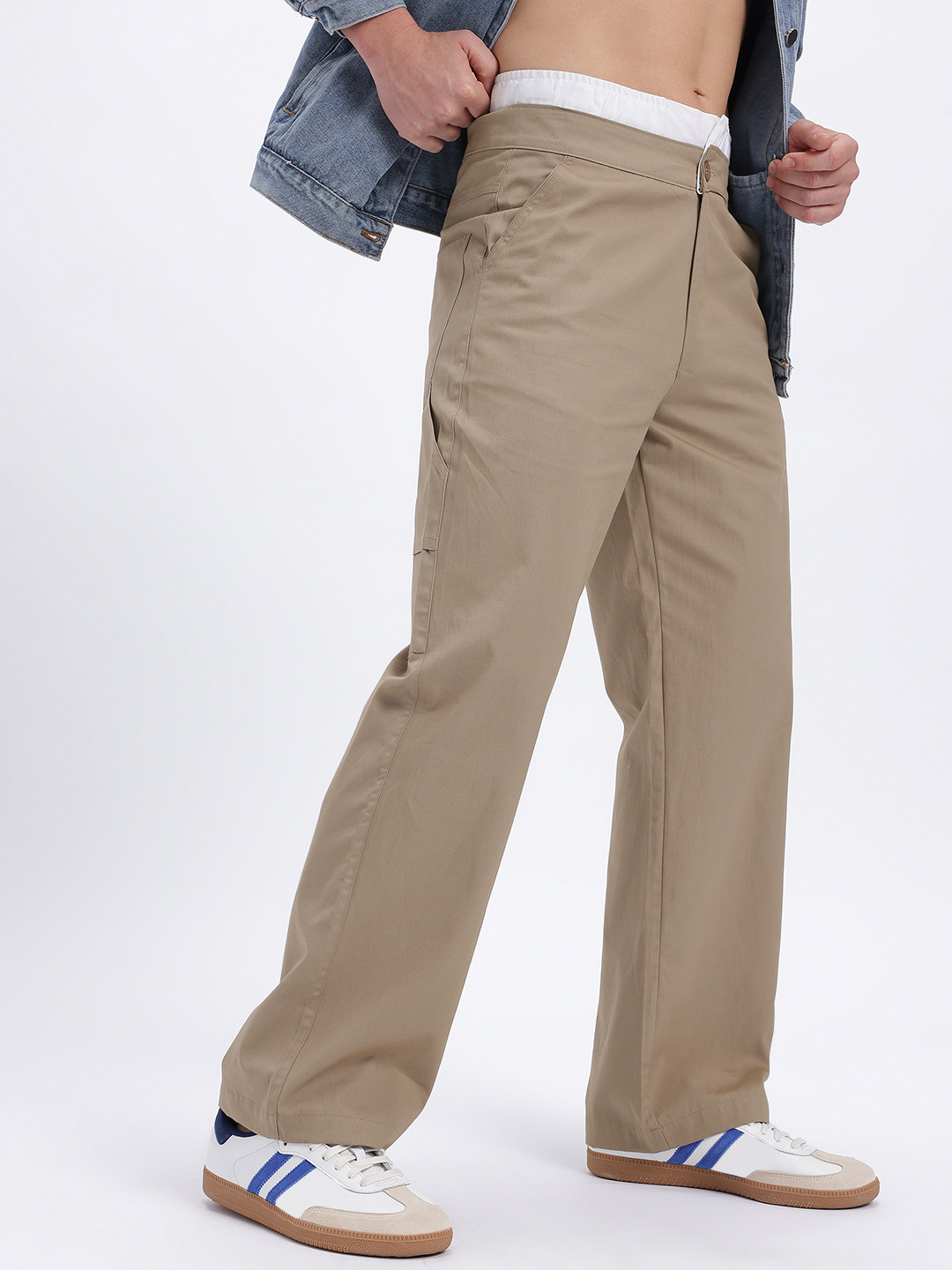 glitchez Men Double Contrast Waistband Relaxed Fit Trouser