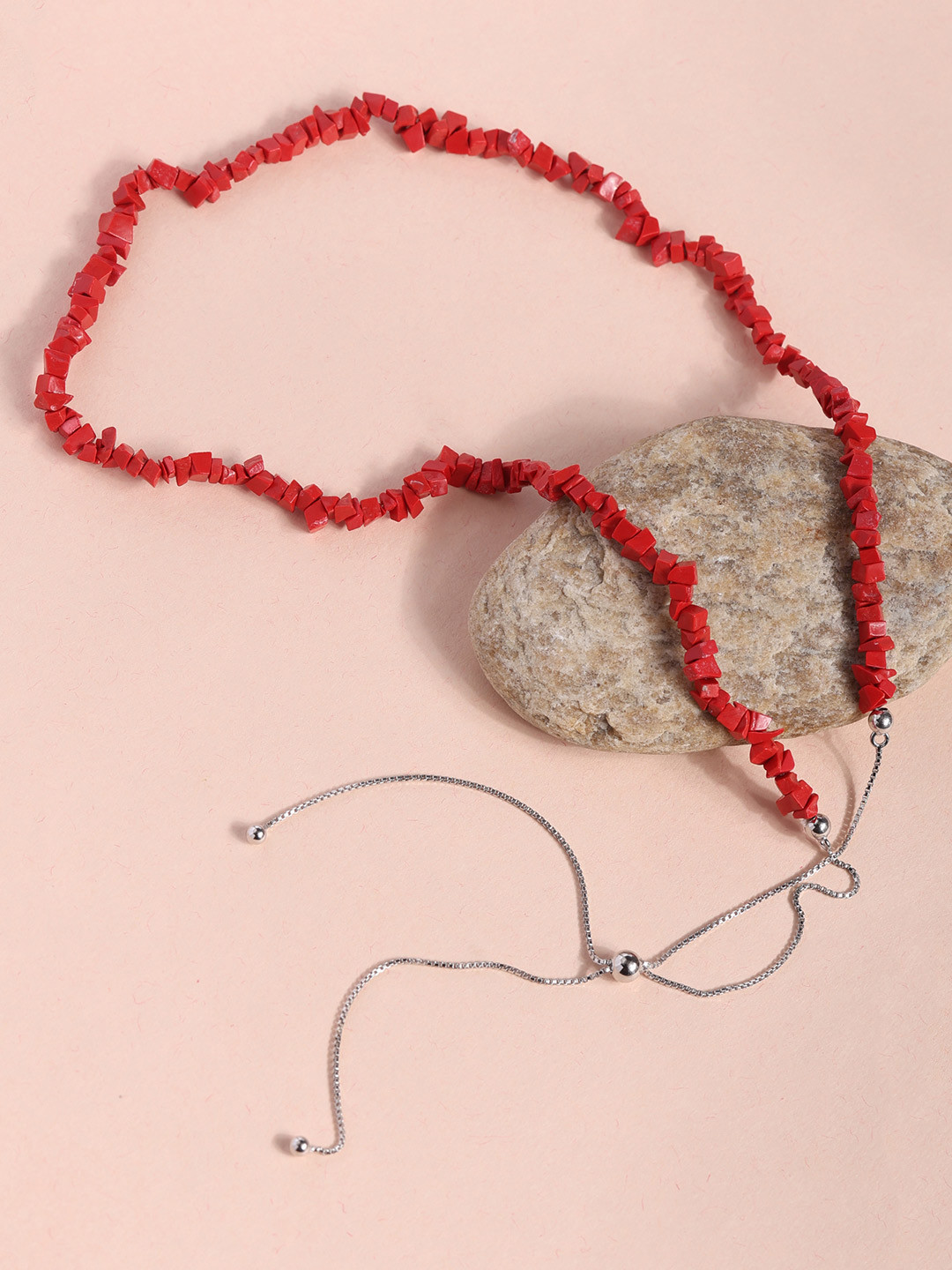 Ornate Jewels 925 Silver Coral Raw Chips Necklace