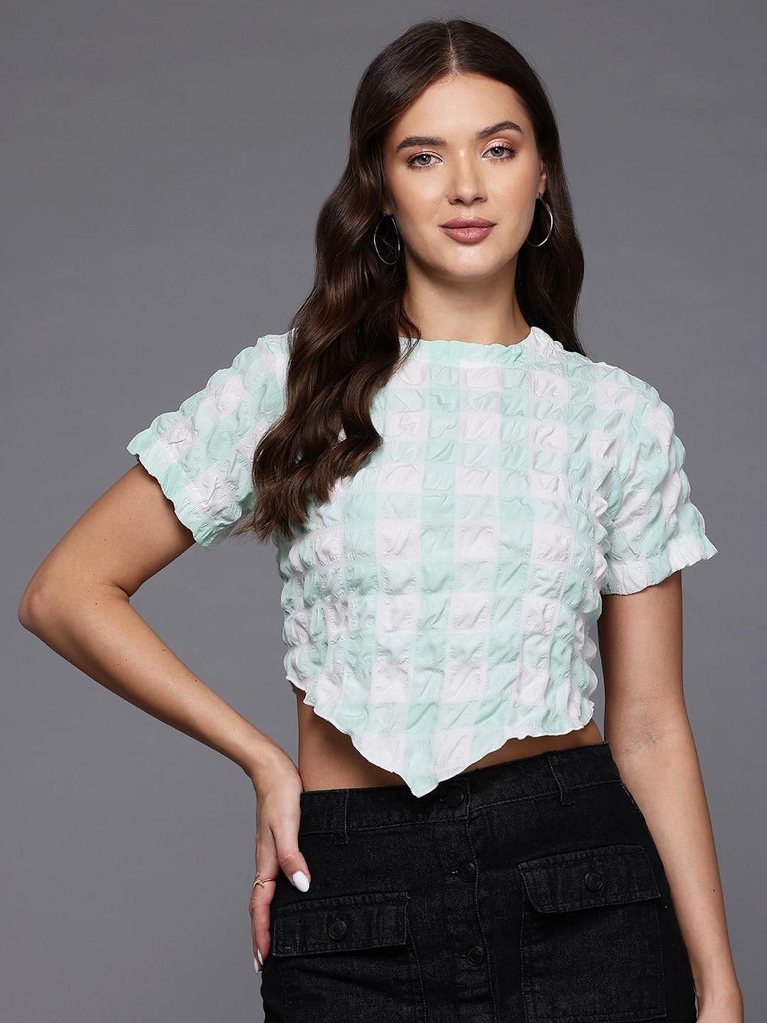 Freehand by The Indian Garage Co Checked Crop Top