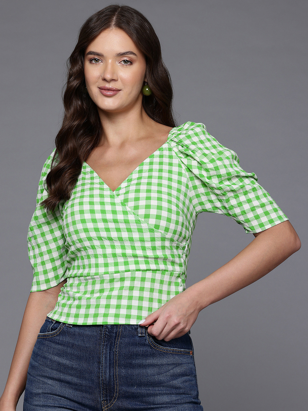 Freehand by The Indian Garage Co Checked Wrap Top