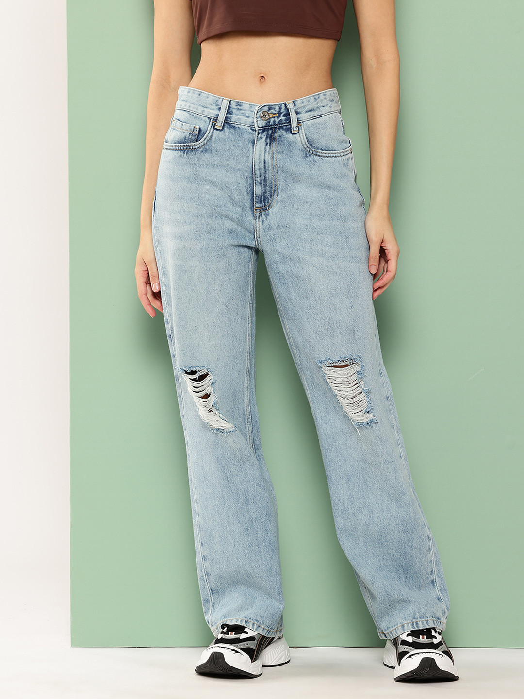 Killer Women Mid-Rise Low Distress Light Fade Wide Leg Jeans