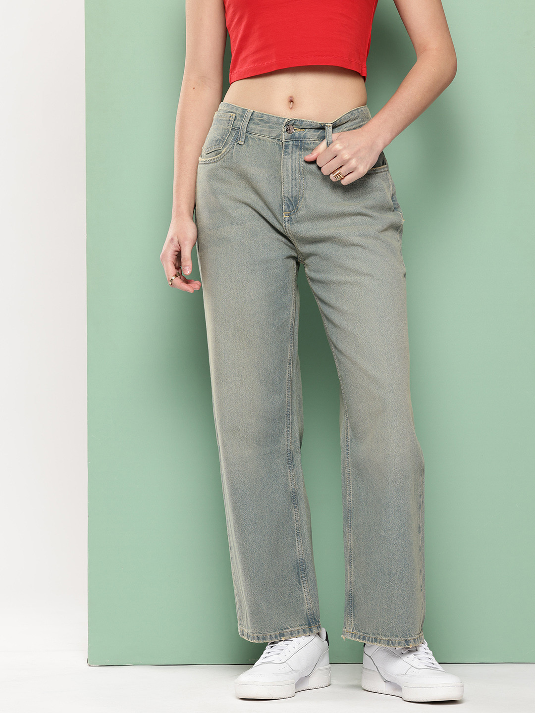 Killer Women Acid Wash Mid-Rise Light Fade Wide Leg Jeans