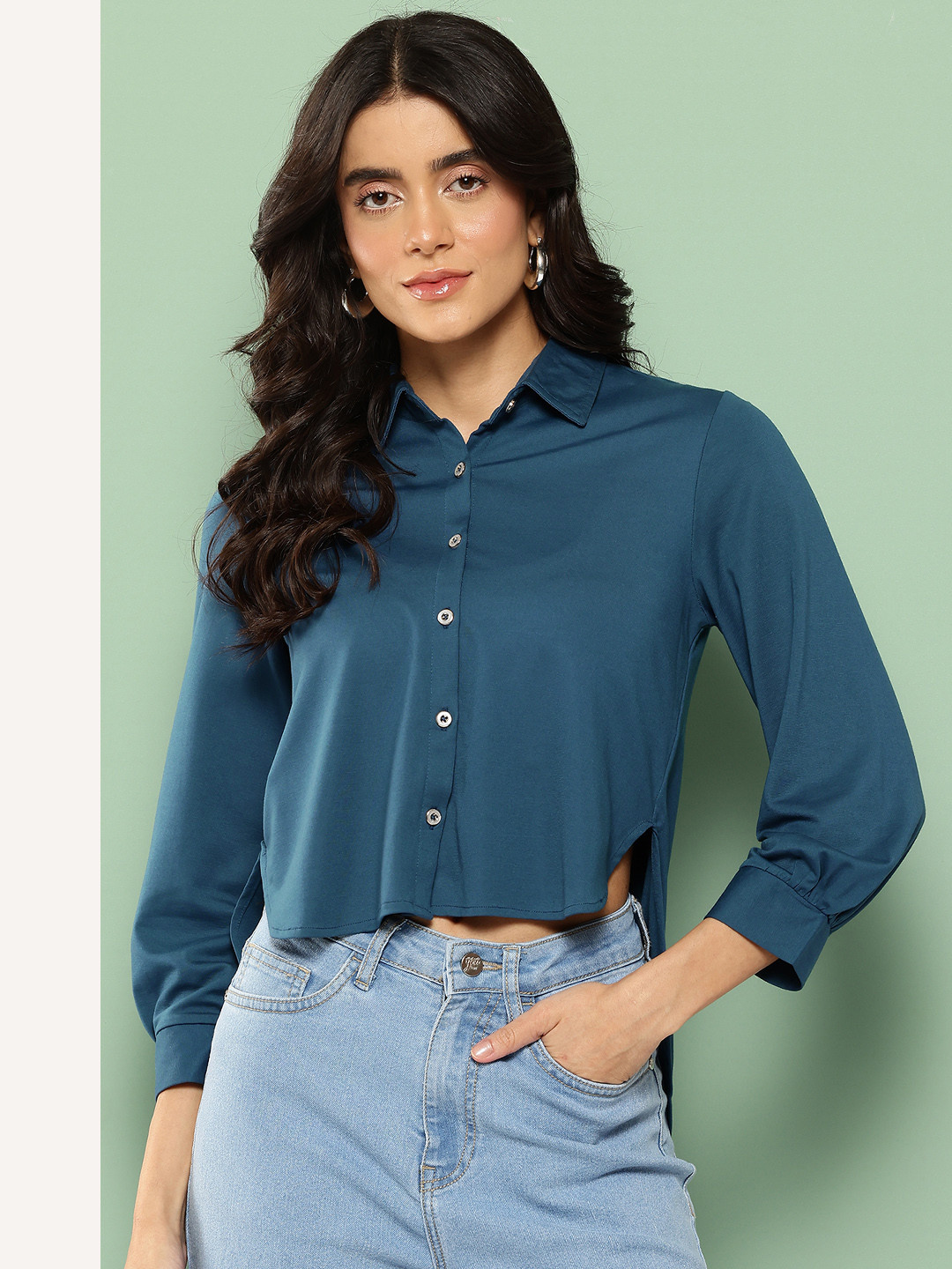 Killer Cutaway Collar High-Low Hem Casual Shirt