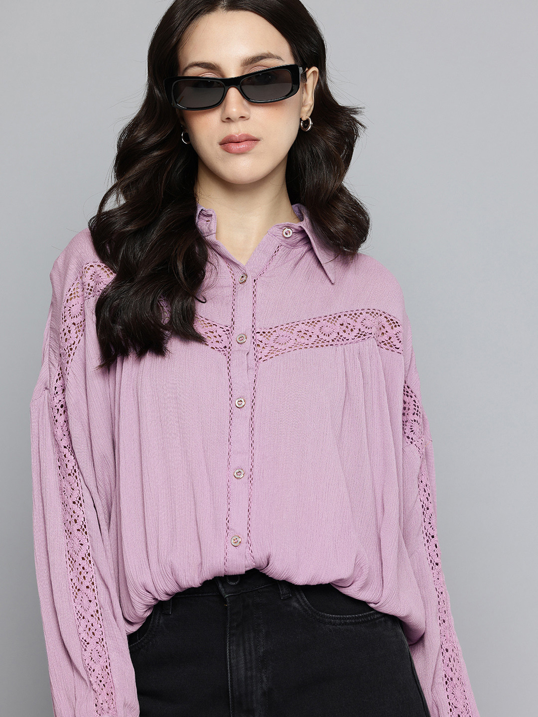 Killer Shirt Style Top With Lace Detail