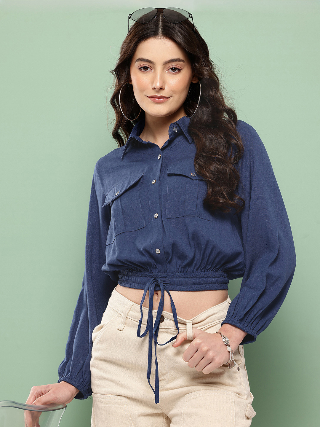 Killer Waist Tie-Up Cropped Shirt