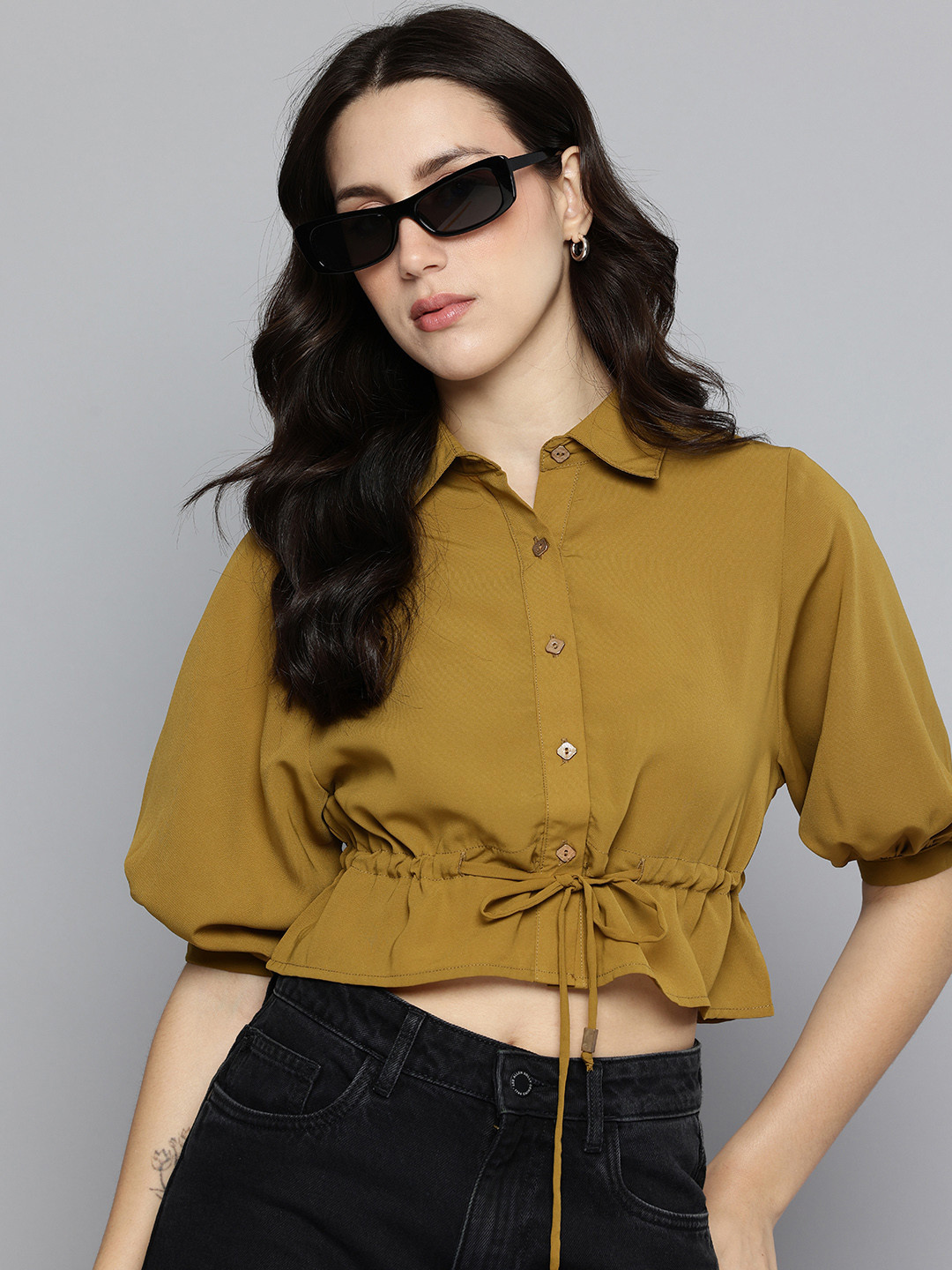 Killer Waist Tie Up Crop Casual Shirt