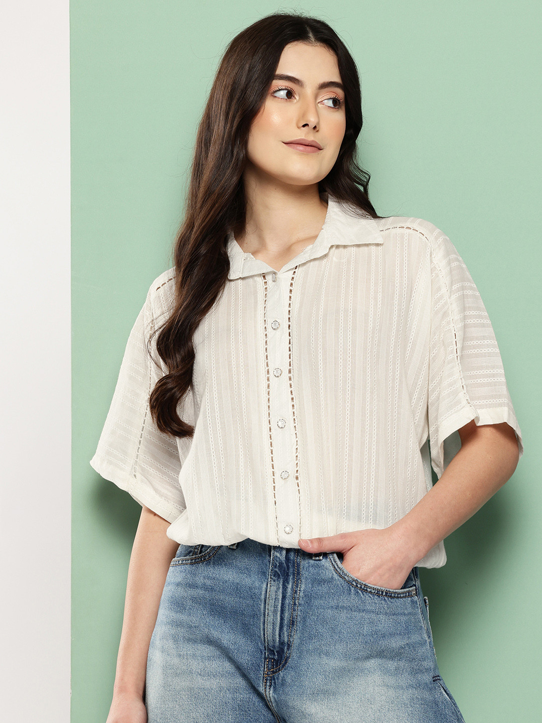 Killer Self Striped Semi Seer Casual Shirt with Elasticated Hem
