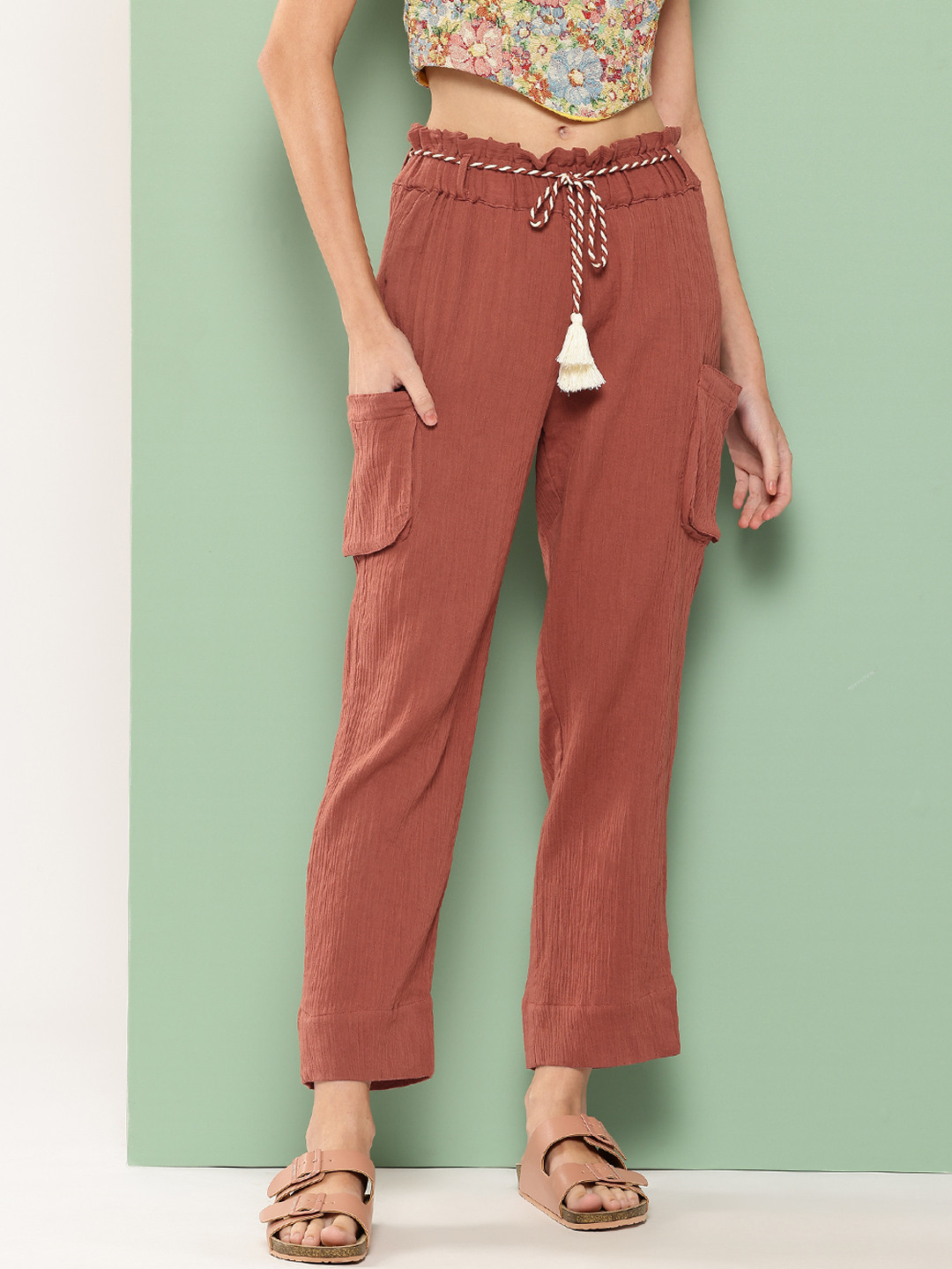 Killer Women Ruffle Detail Trousers With Belt