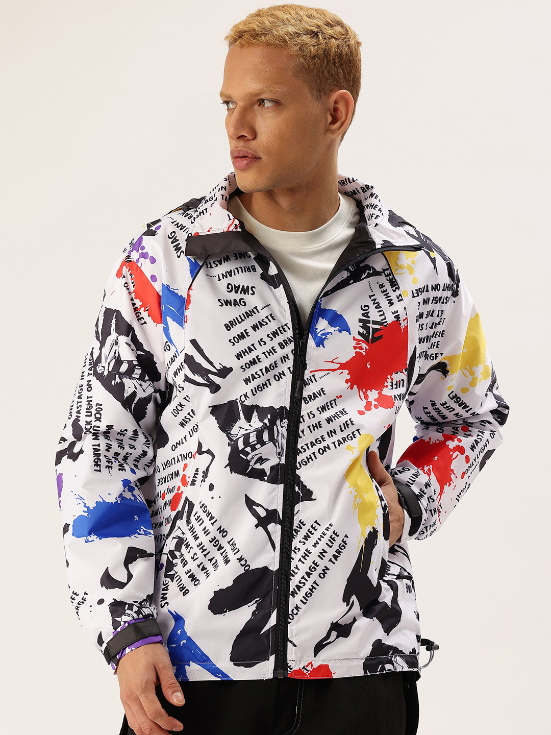 FIFTY TWO Typography Printed Hooded Rain Jacket