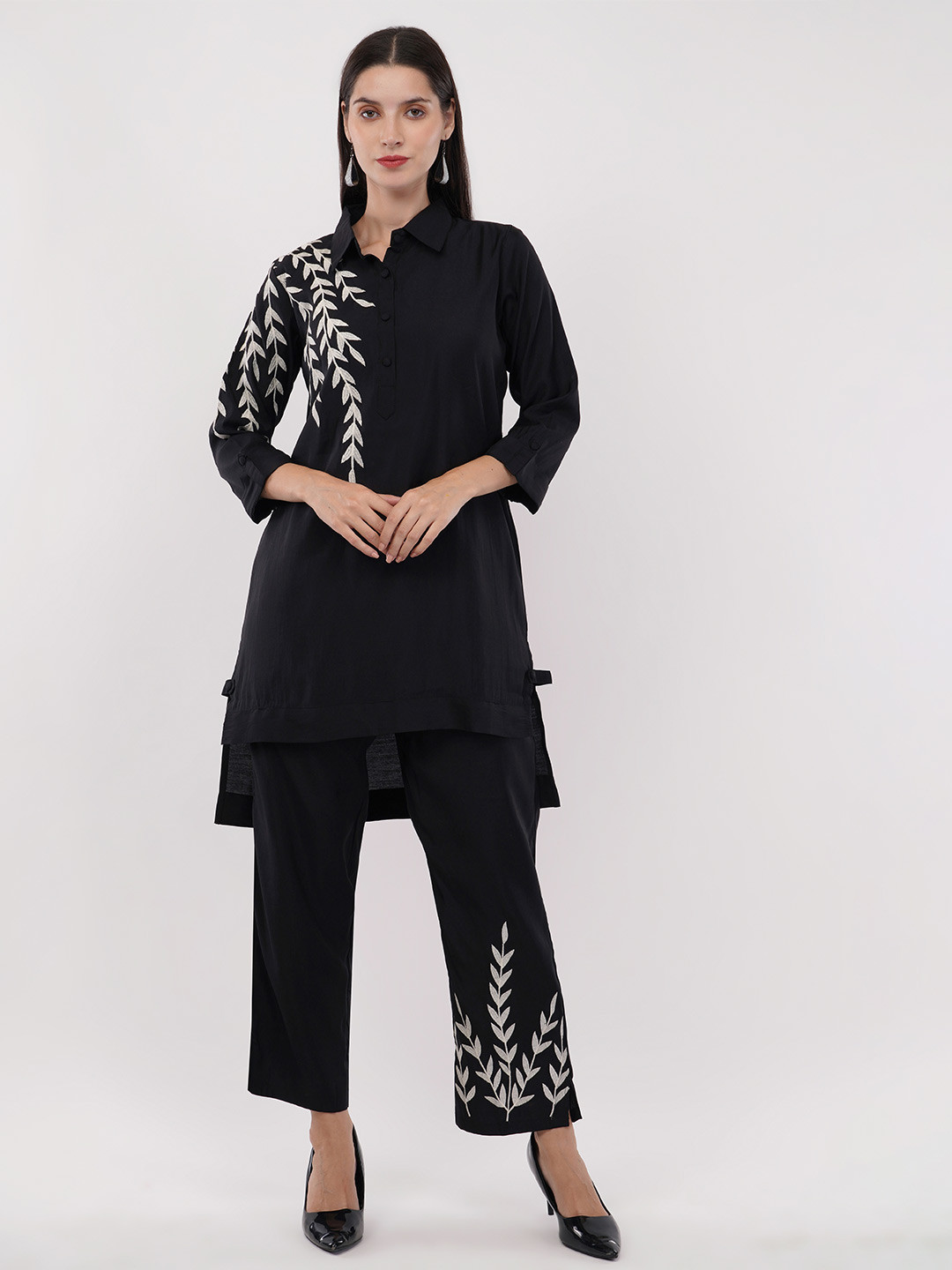 dhartii Summer Garden Embroidered Asymmetrical Tunic With Trouser Co-Ords
