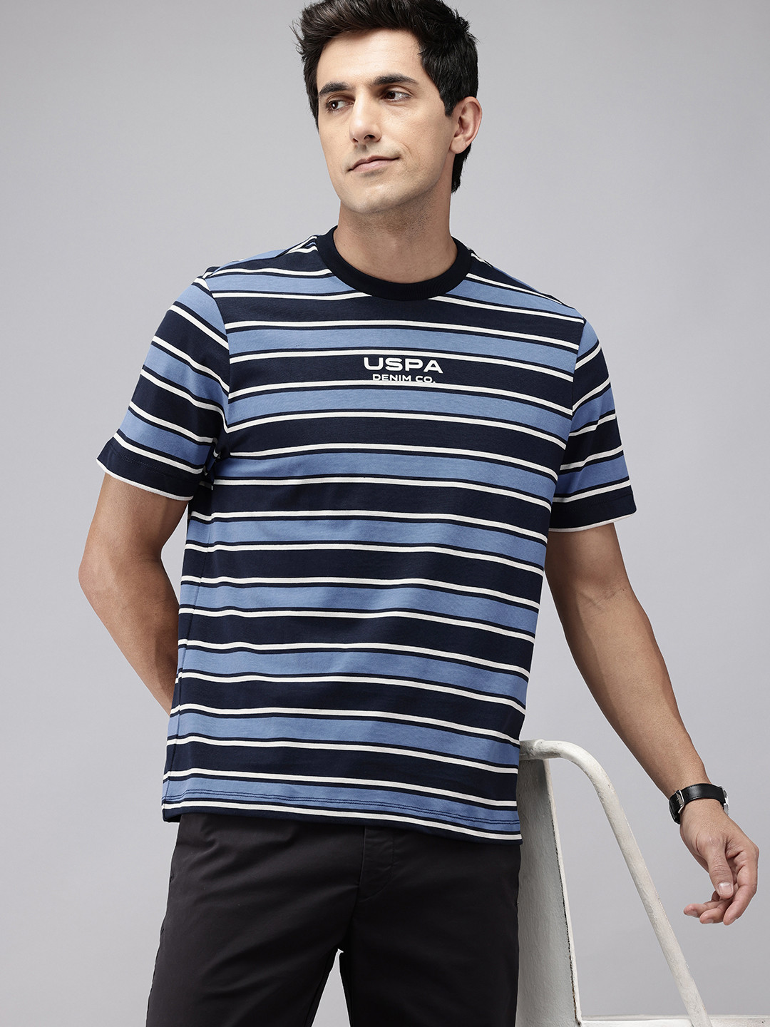 U.S. Polo Assn. Denim Co. Pure Cotton Slim Fit Horizontal Striped T-shirt