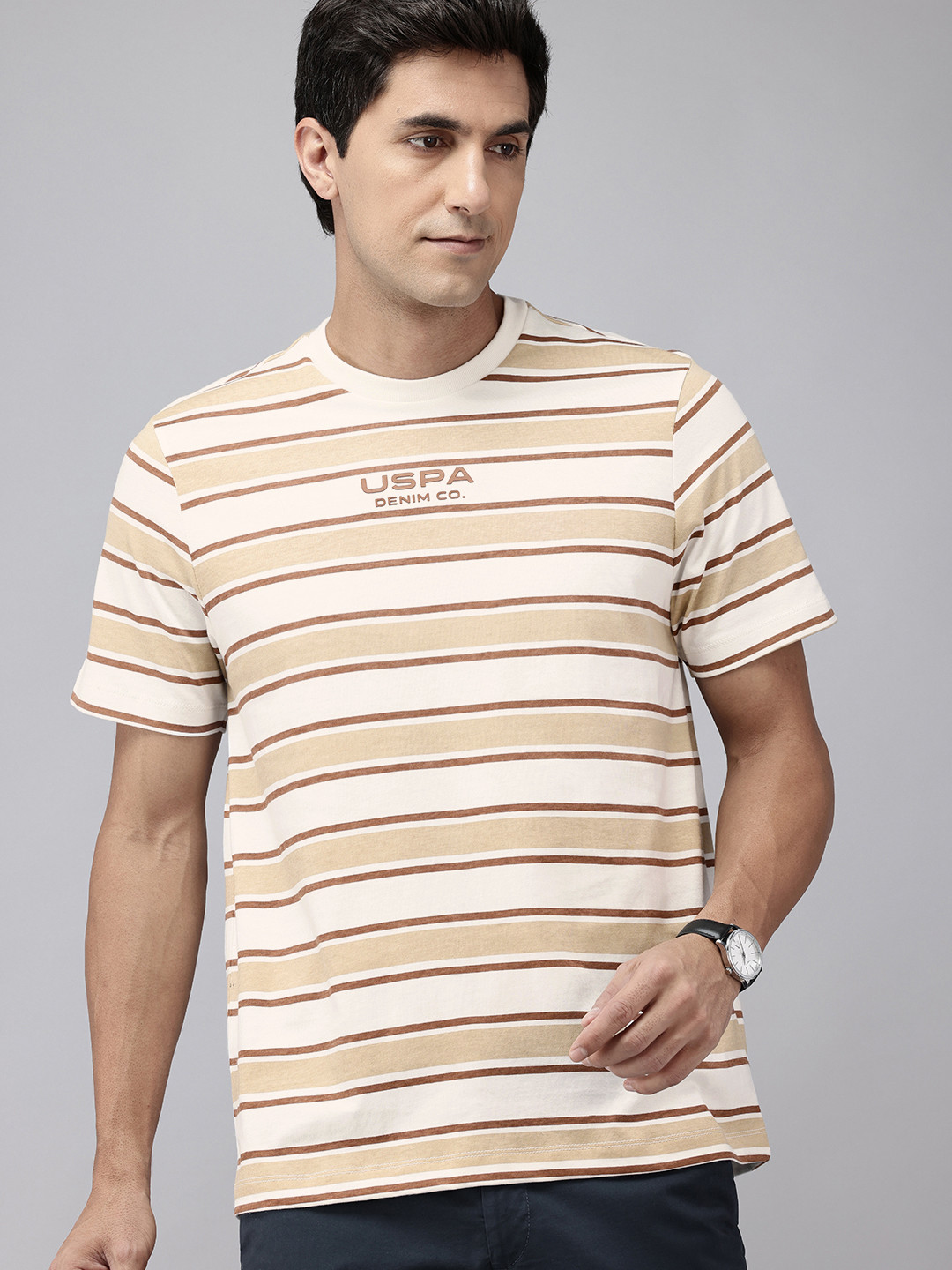 U.S. Polo Assn. Denim Co. Pure Cotton Slim Fit Horizontal Striped T-shirt