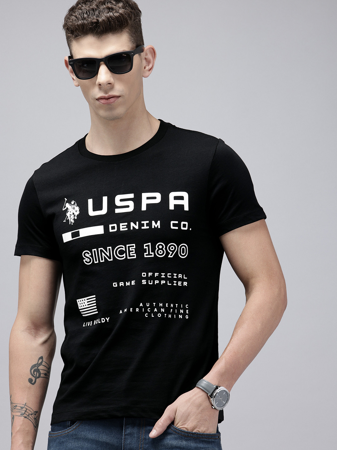 U.S. Polo Assn. Denim Co. Slim Fit Typography Printed Pure Cotton T-shirt