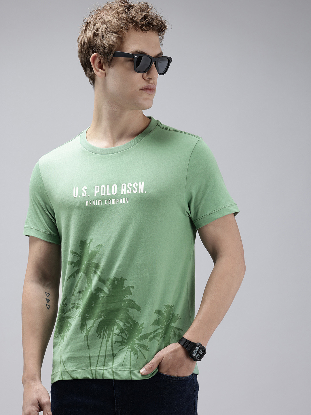 U.S. Polo Assn. Denim Co. Slim Fit Brand Logo Printed Tropical Pure Cotton T-shirt